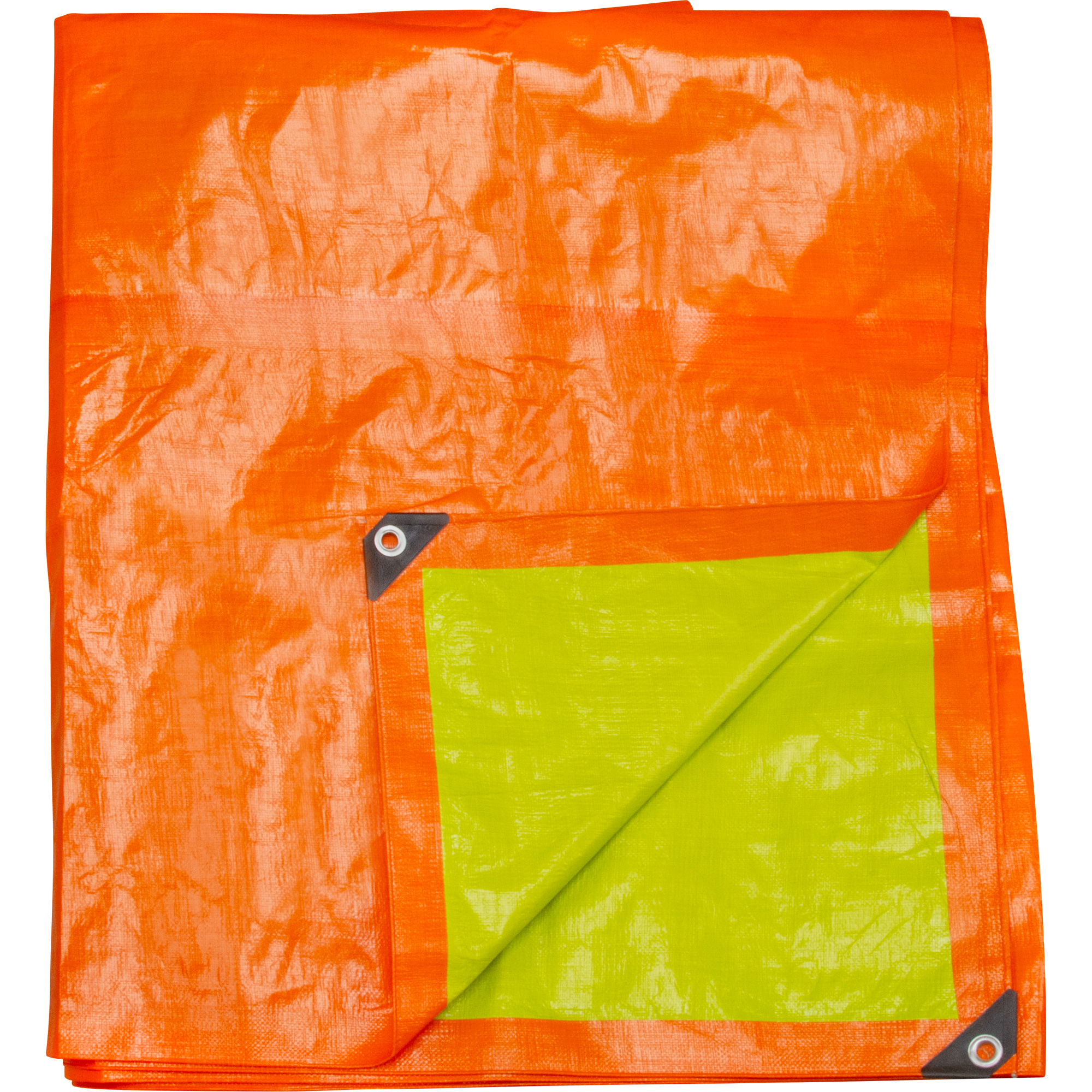 Bâche tissée robuste haute visibilité, Polyéthylène, Vert/Orange, 16' x 20' x 12 mils