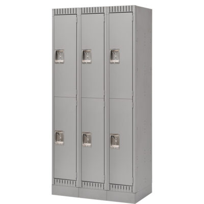 Casiers assemblés, 2 niveaux, Bloc de 3, 36" x 18" x 72", Acier, Gris, Rivet (assemblé)