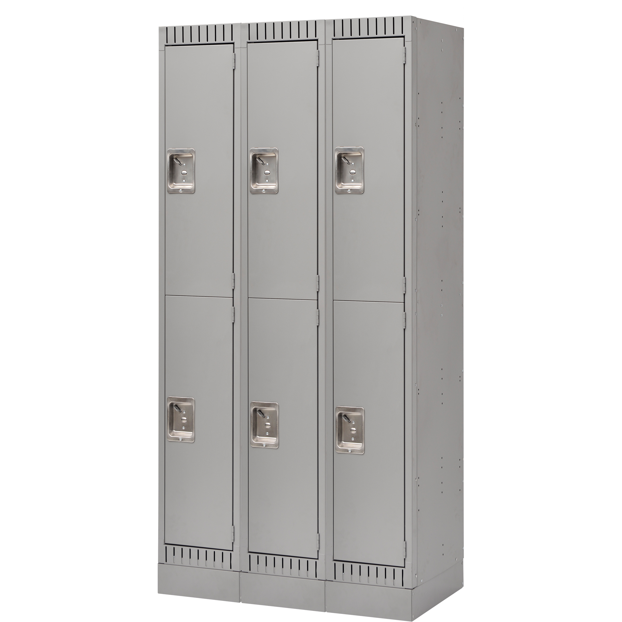 Casiers assemblés, 2 niveaux, Bloc de 3, 36" x 18" x 72", Acier, Gris, Rivet (assemblé)