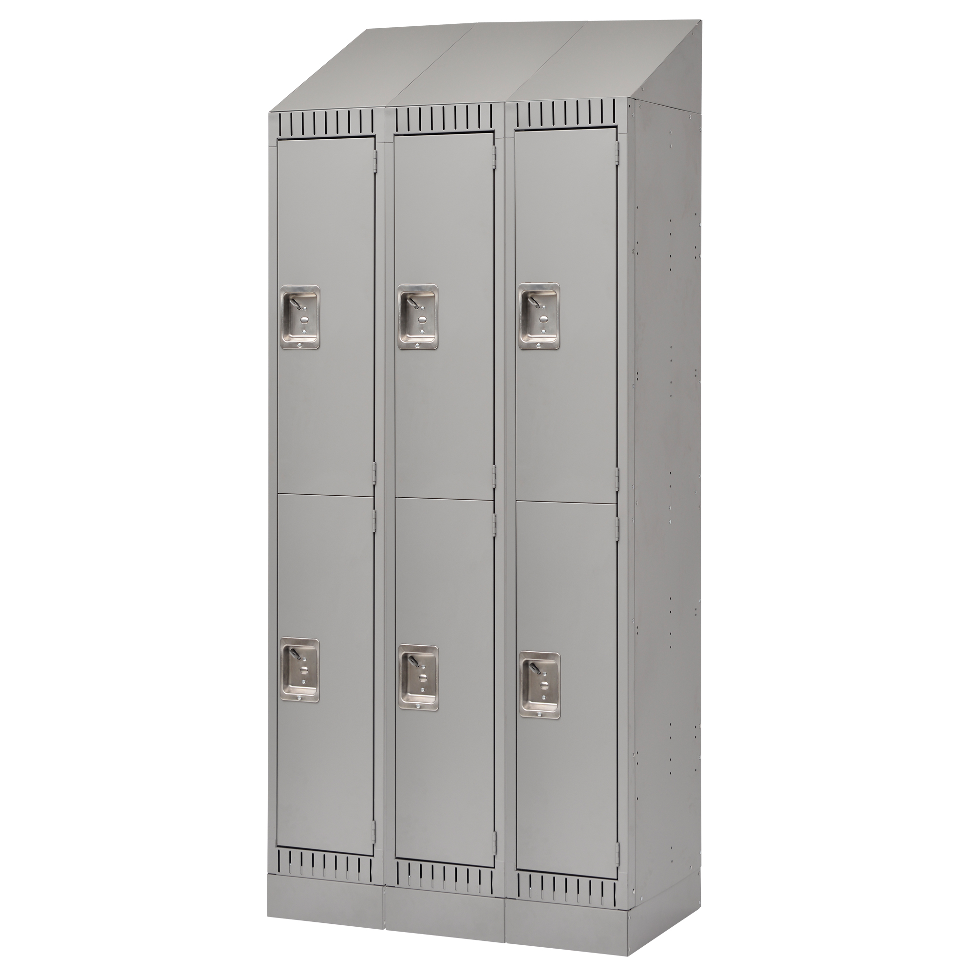 Casiers assemblés, 2 niveaux, Bloc de 3, 36" x 18" x 72", Acier, Gris, Rivet (assemblé)