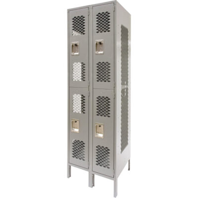 Casiers ventilés, 2 niveaux, Bloc de 2, 24" x 18" x 78", Acier, Gris, Démonté, Perforé