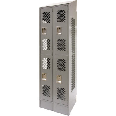 Casiers ventilés, 2 niveaux, Bloc de 2, 24" x 18" x 88", Acier, Gris, Démonté, Perforé