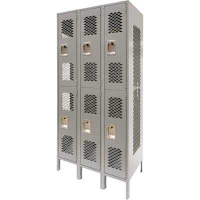 Casiers ventilés, 2 niveaux, Bloc de 3, 36" x 18" x 78", Acier, Gris, Démonté, Perforé