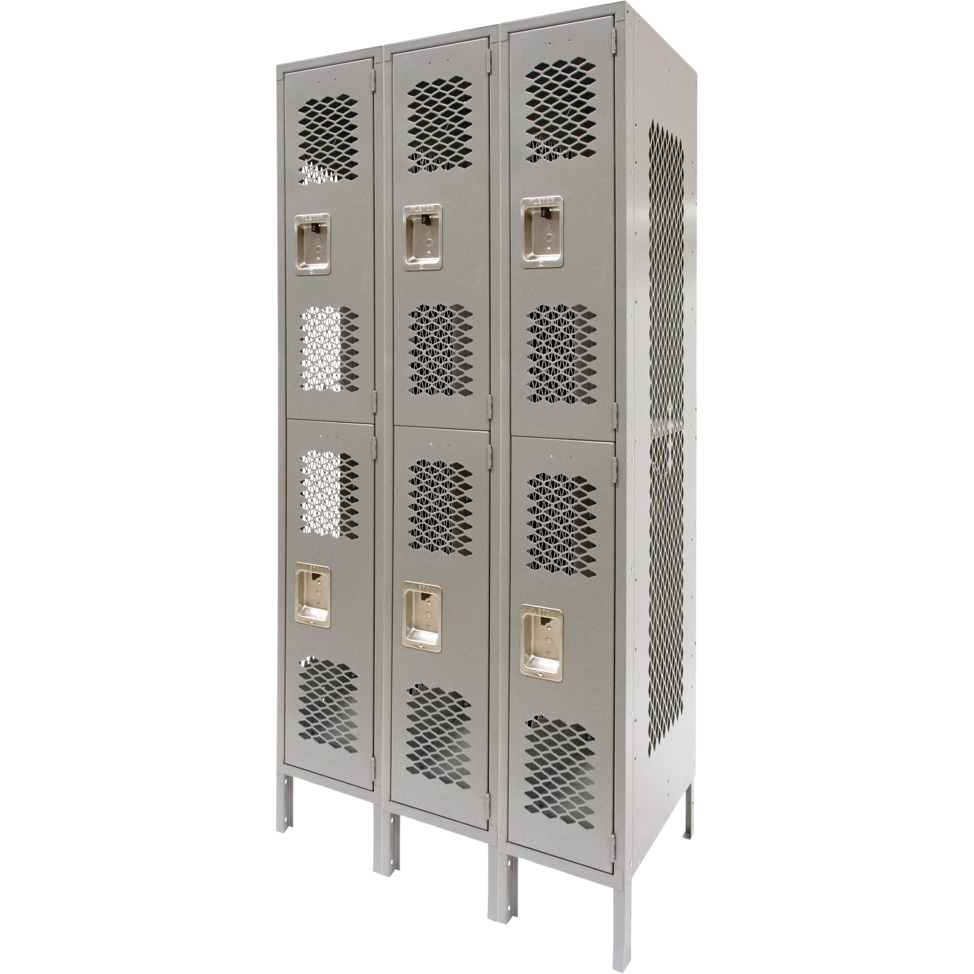 Casiers ventilés, 2 niveaux, Bloc de 3, 36" x 18" x 78", Acier, Gris, Démonté, Perforé