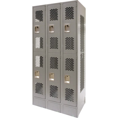 Casiers ventilés, 2 niveaux, Bloc de 3, 36 x 18" x 78", Acier, Gris, Démonté, Perforé