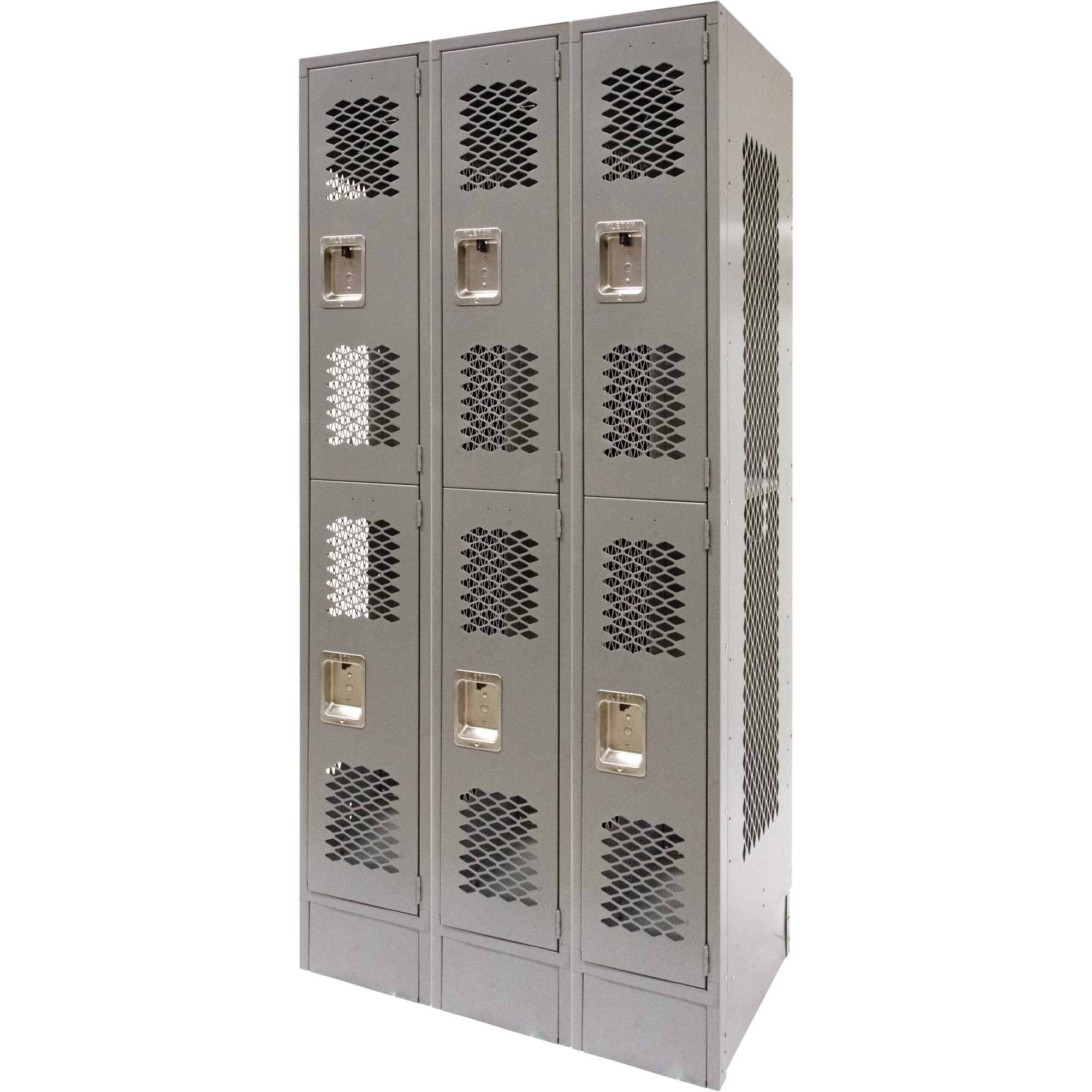 Casiers ventilés, 2 niveaux, Bloc de 3, 36 x 18" x 78", Acier, Gris, Démonté, Perforé
