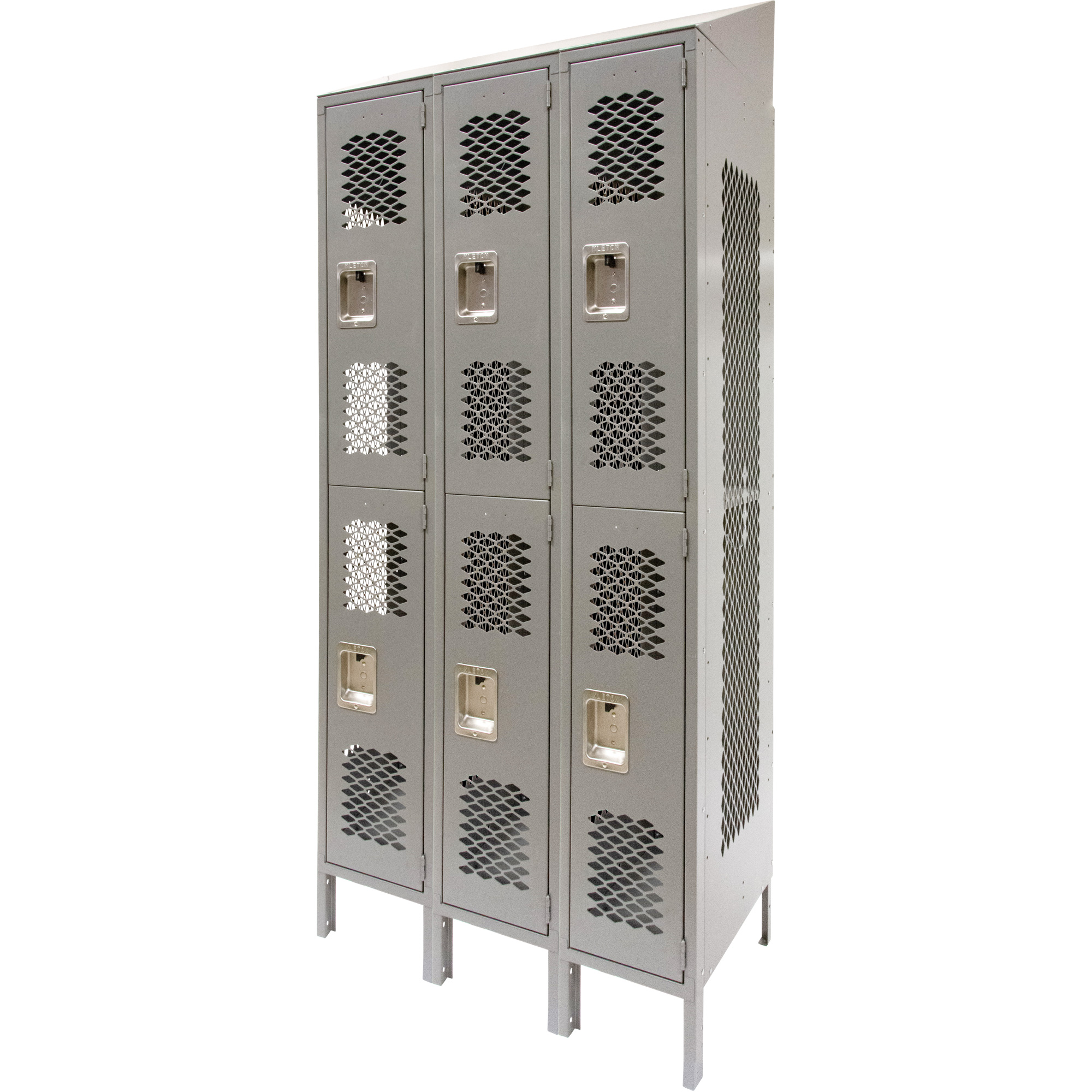 Casiers ventilés, 2 niveaux, Bloc de 3, 36 x 18" x 88", Acier, Gris, Démonté, Perforé