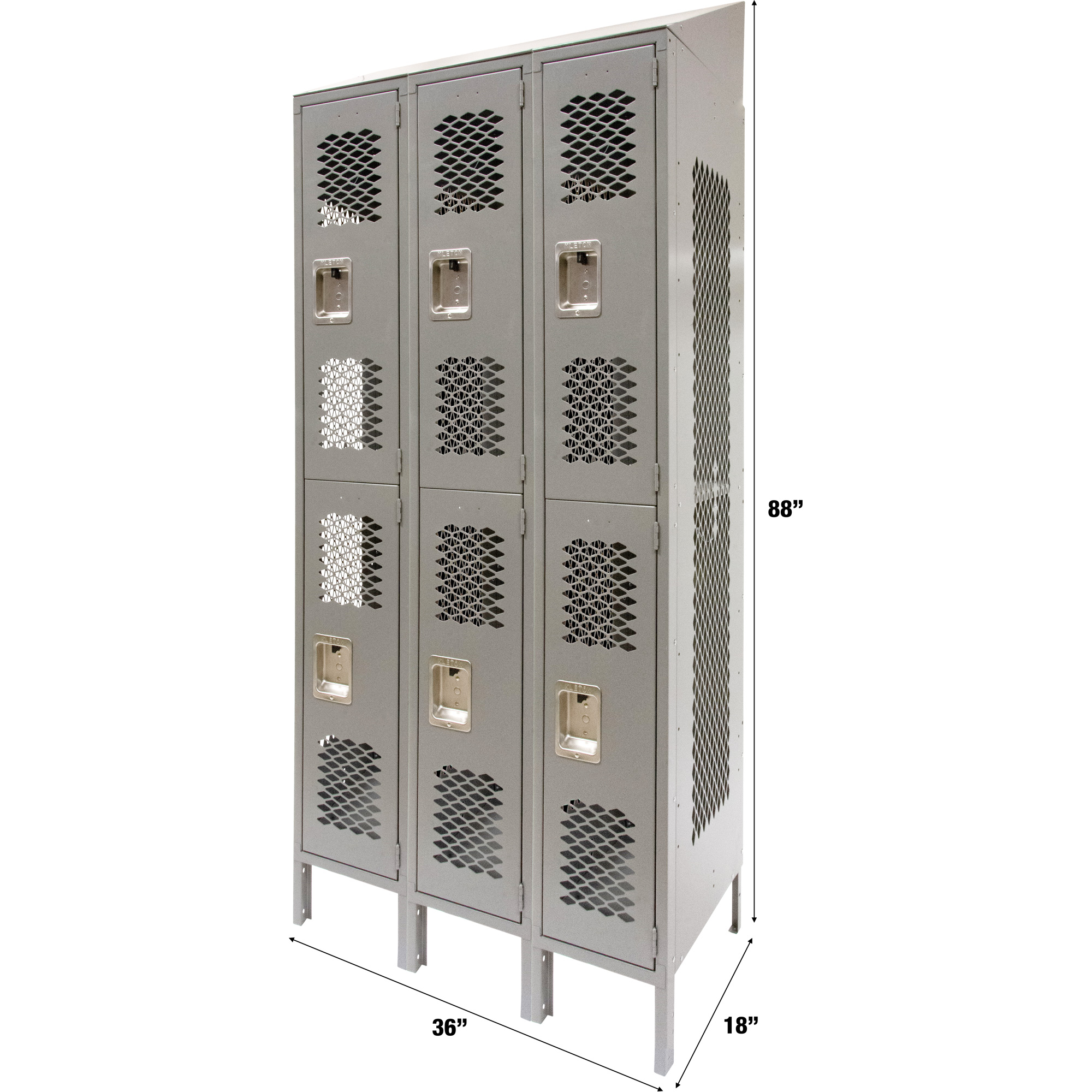 Casiers ventilés, 2 niveaux, Bloc de 3, 36 x 18" x 88", Acier, Gris, Démonté, Perforé – Image 3