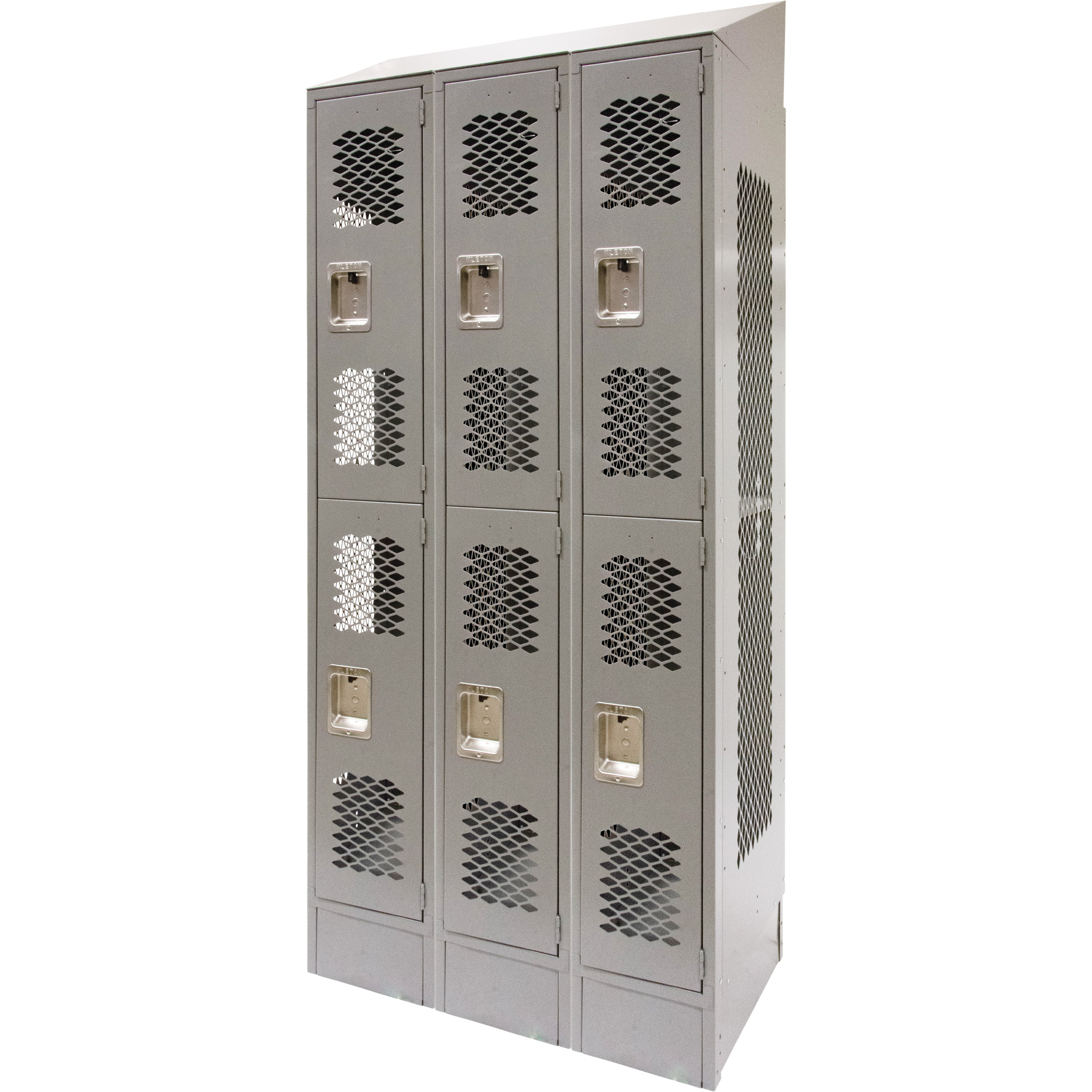 Casiers ventilés, 2 niveaux, Bloc de 3, 36 x 18" x 88", Acier, Gris, Démonté, Perforé