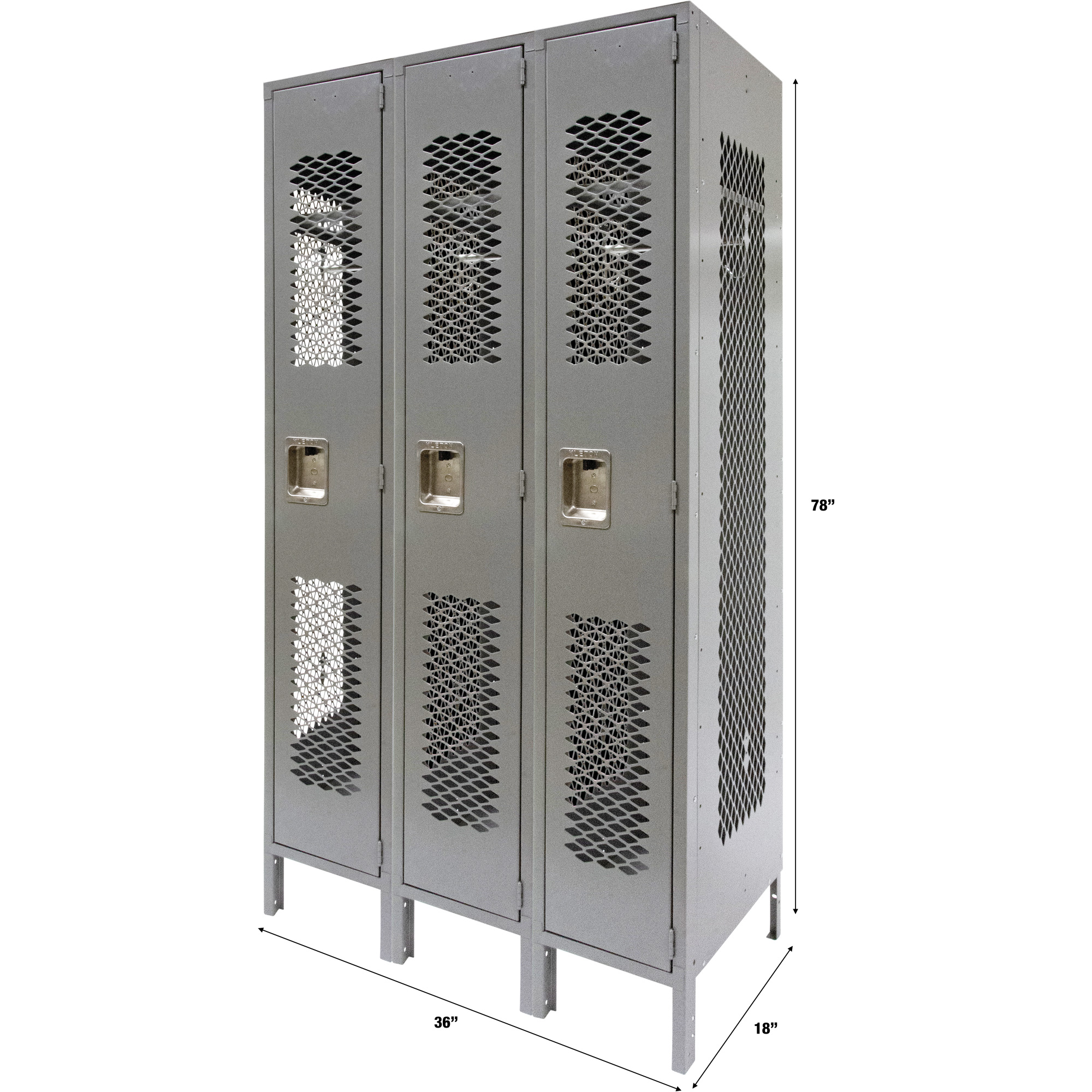 Casiers ventilés, Bloc de 3, 36" x 18" x 78", Acier, Gris, Démonté, Perforé – Image 3