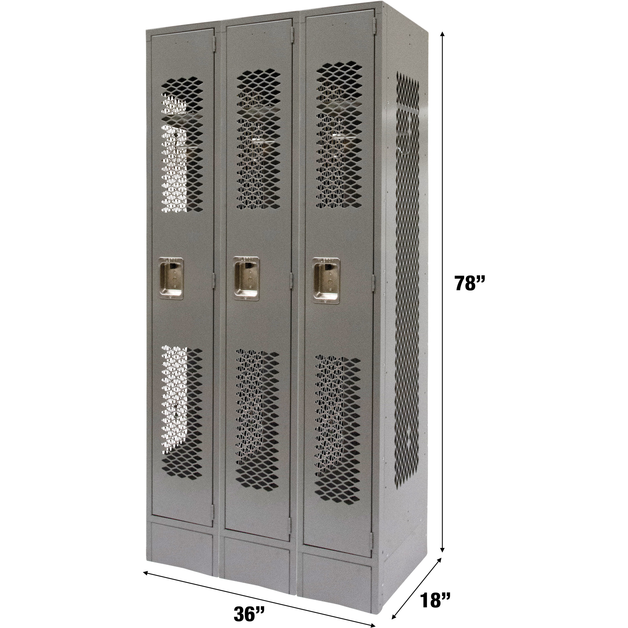 Casiers ventilés, Bloc de 3, 36 x 18" x 78", Acier, Gris, Démonté, Perforé – Image 3