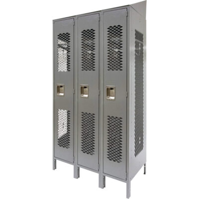 Casiers ventilés, Bloc de 3, 36 x 18" x 88", Acier, Gris, Démonté, Perforé