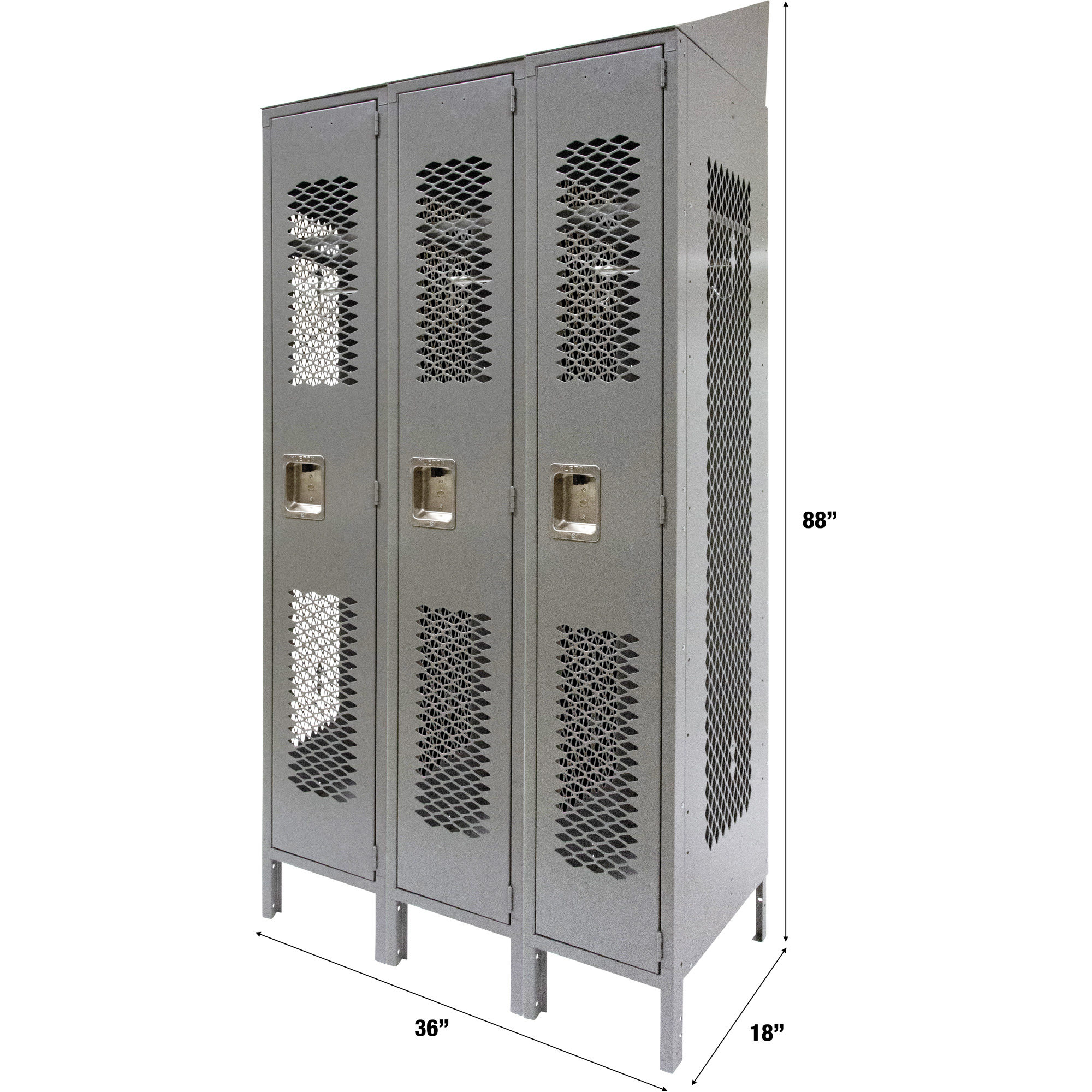 Casiers ventilés, Bloc de 3, 36 x 18" x 88", Acier, Gris, Démonté, Perforé – Image 3