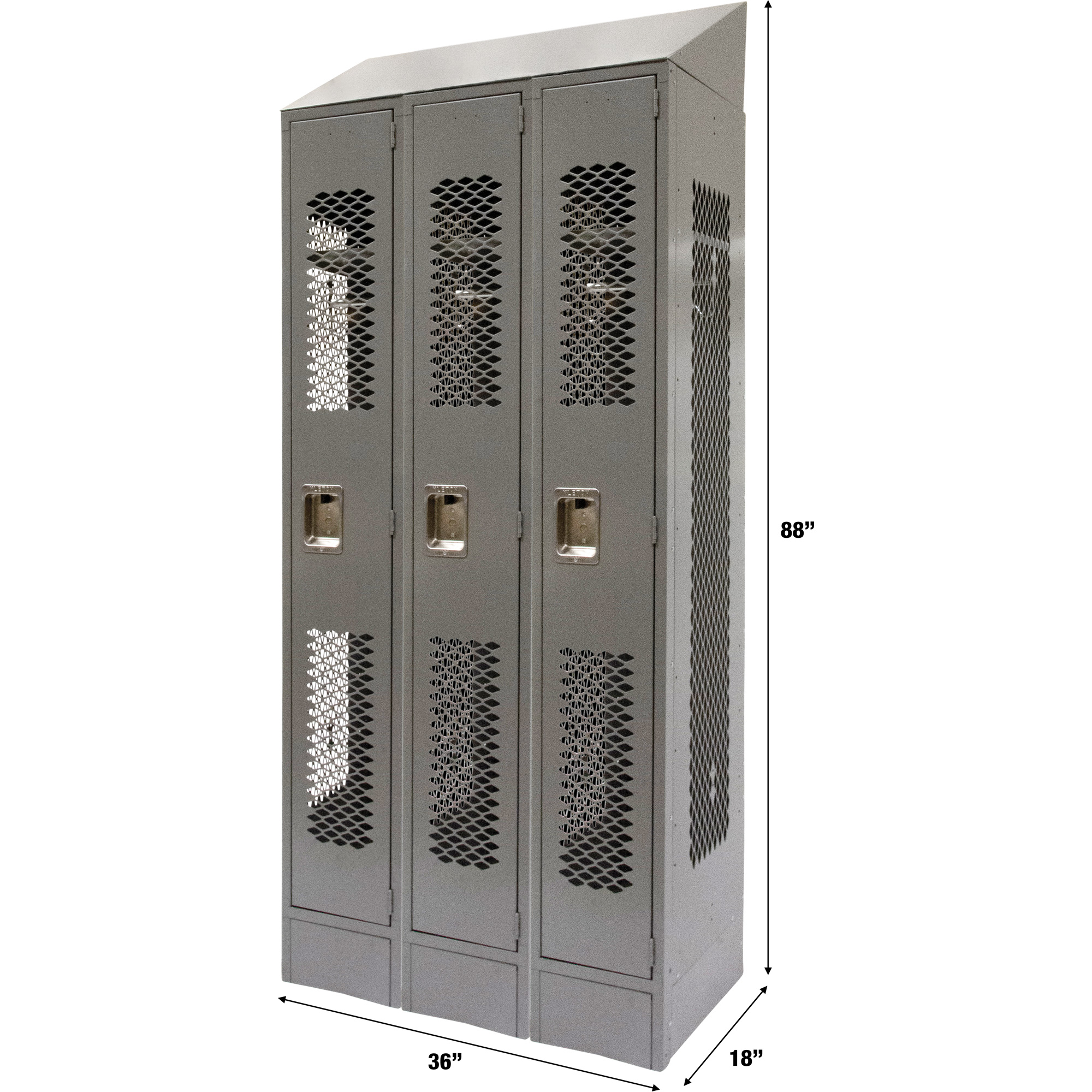 Casiers ventilés, Bloc de 3, 36 x 18" x 88", Acier, Gris, Démonté, Perforé – Image 3