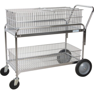 Chariot de bureau en treillis métallique pour le courrier, 250 lb Capacité, Chrome, 23" p x 42" la x 38" h, Chromé