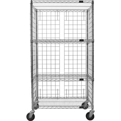 Chariot fermé en treillis métallique, Chromé, 48" x 69" x 24", Capacité 800 lb