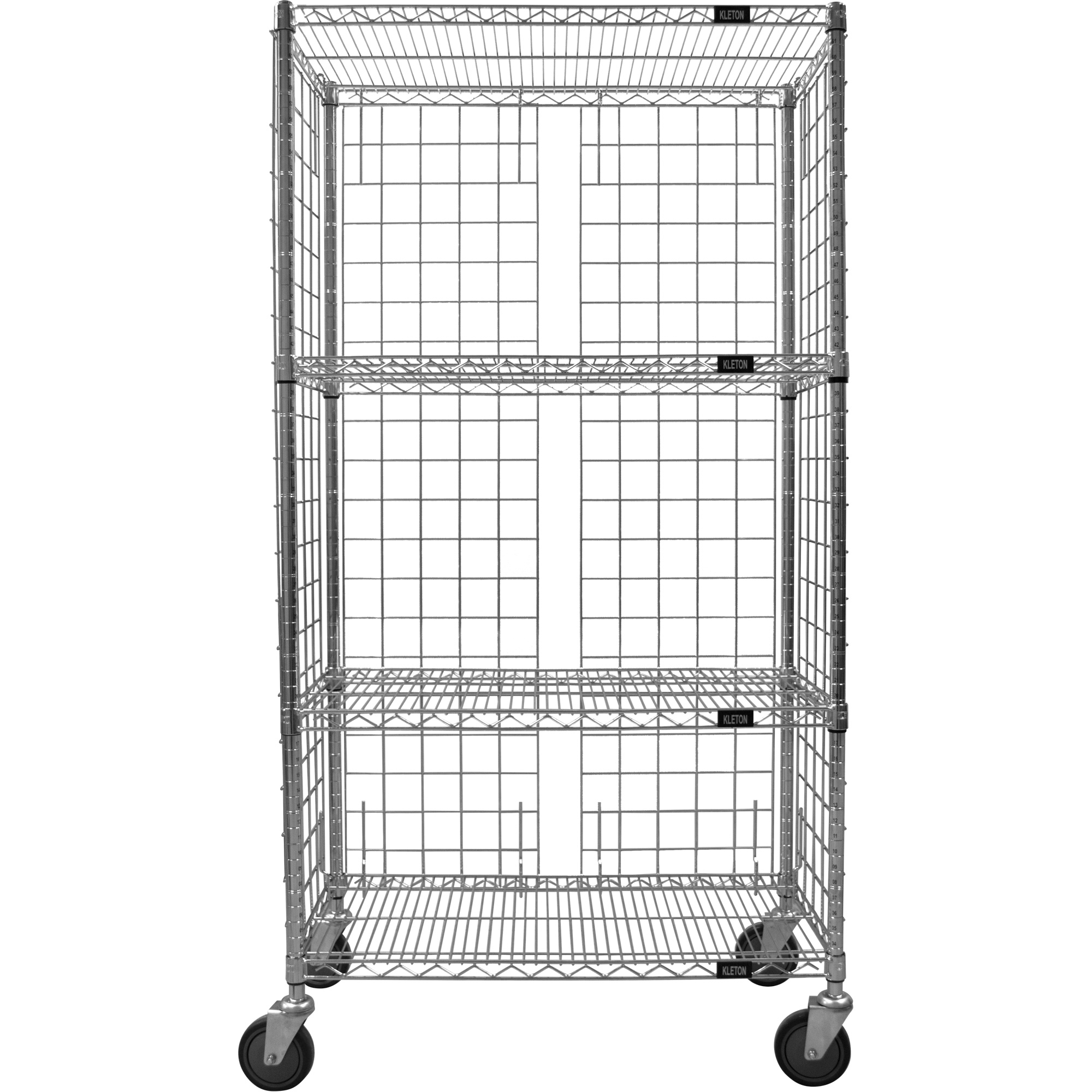 Chariot fermé en treillis métallique, Chromé, 48" x 69" x 24", Capacité 800 lb