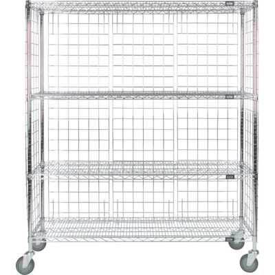 Chariot fermé en treillis métallique, Chromé, 60" x 69" x 18", Capacité 800 lb