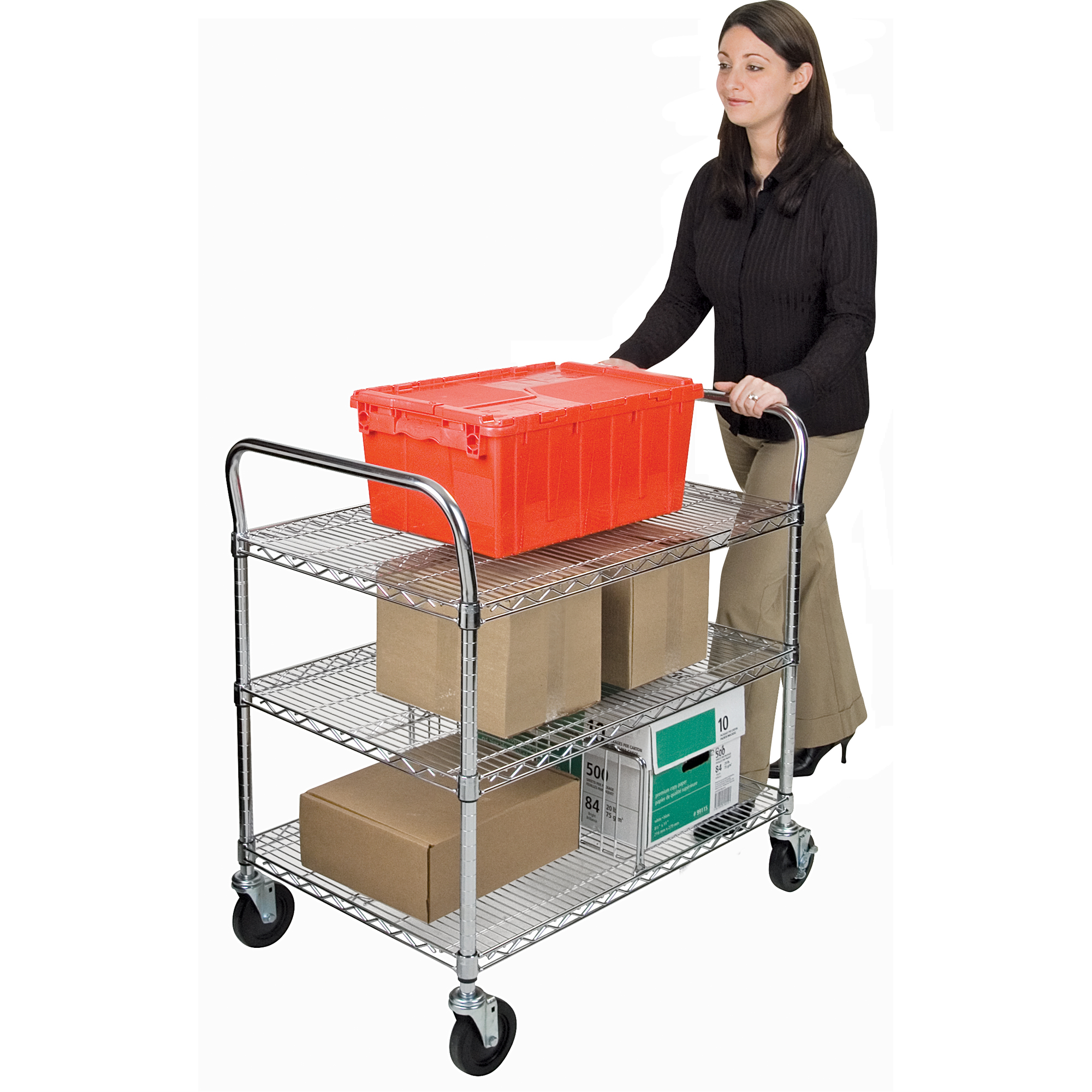 Chariot utilitaire en treillis métallique, Chromé, 36" x 39" x 18", Capacité 800 lb – Image 2