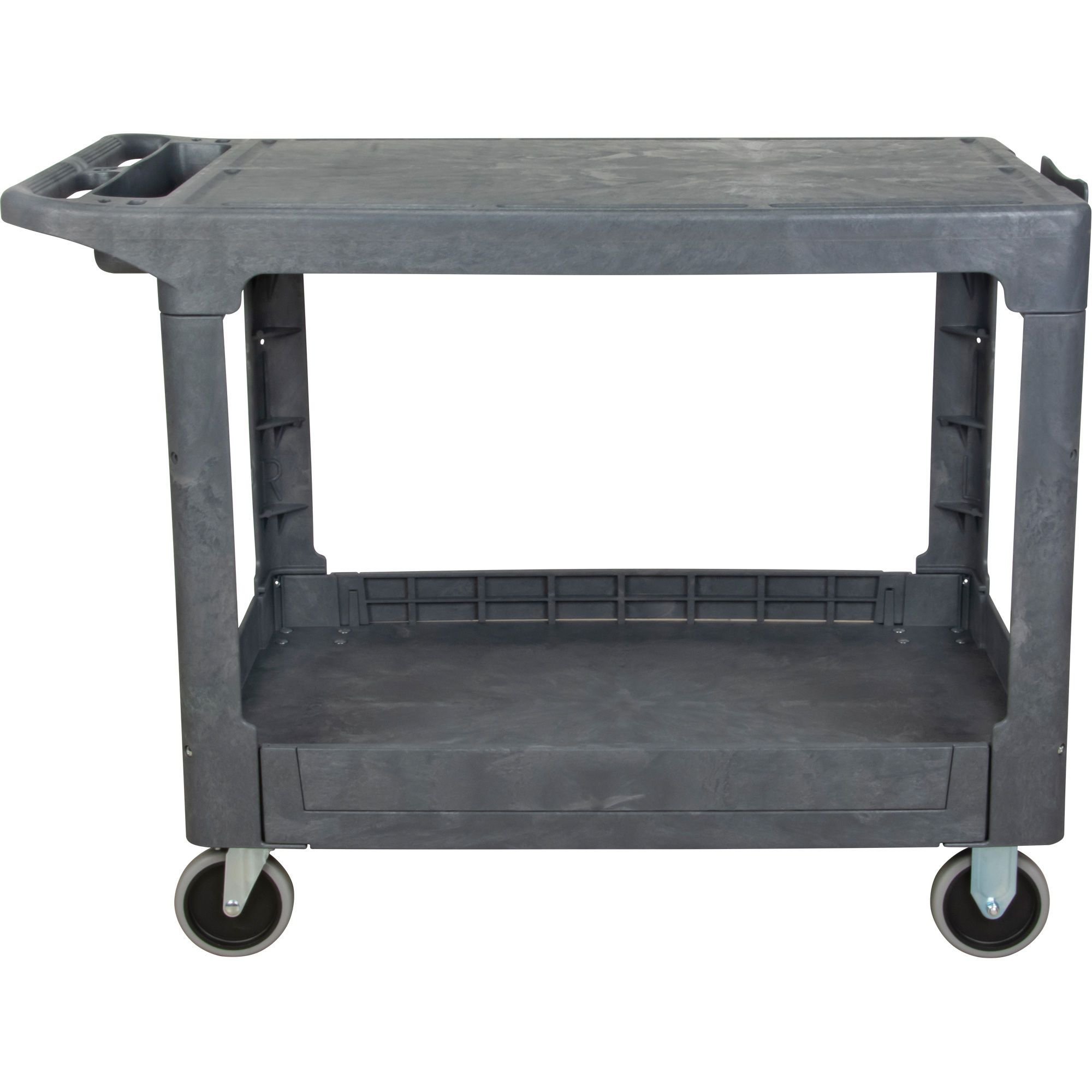 Chariot utilitaire pour l'entretien avec tablette plate, 2 tiers, 25-1/4" x 32-1/4" x 44", Capacité 550 lb