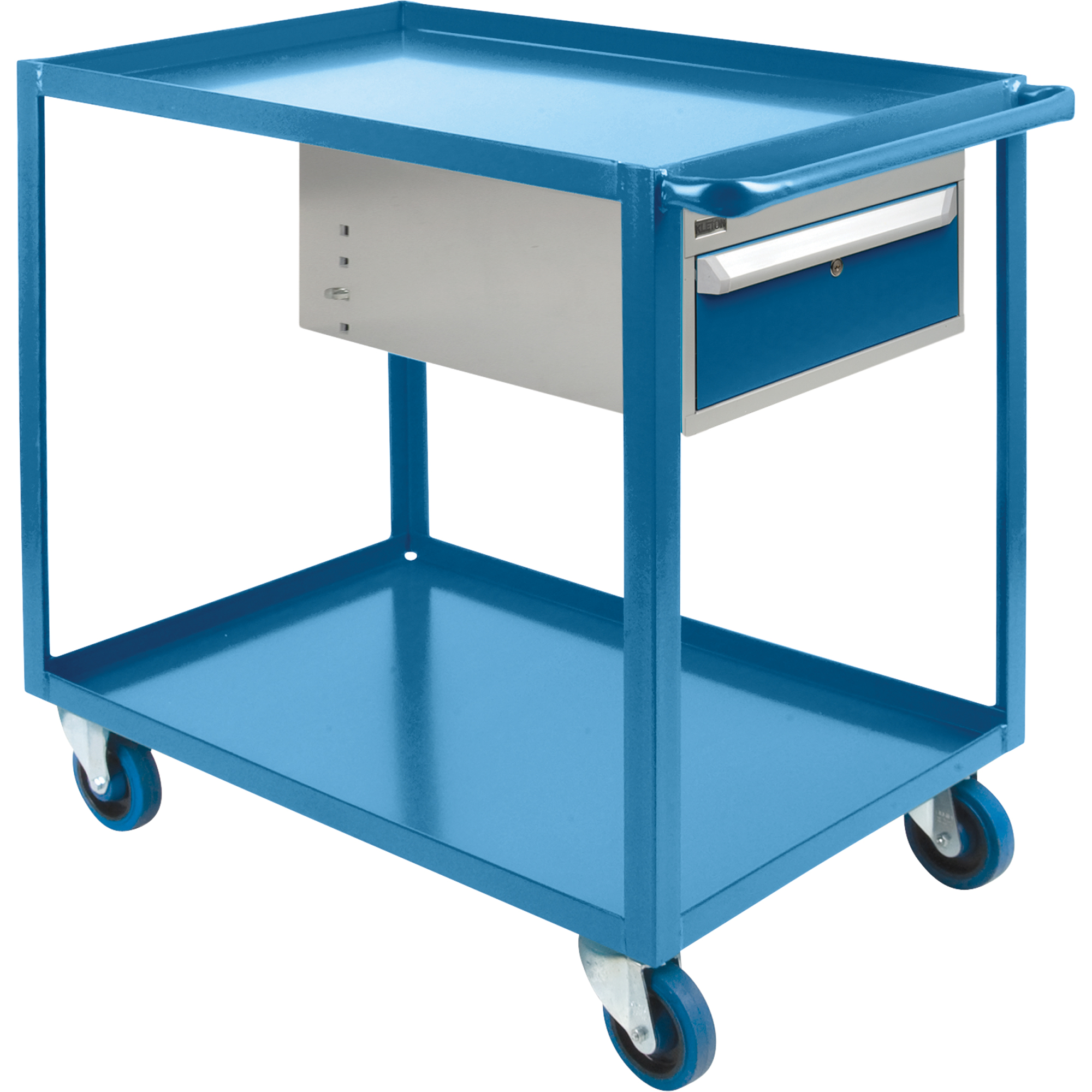 Chariots à tablettes avec tiroir, 1200 lb Capacité, Acier, 24" x la, 36" x ha, 39" p, Roues en Caoutchouc, Entièrement soudé, 1 tirroirs