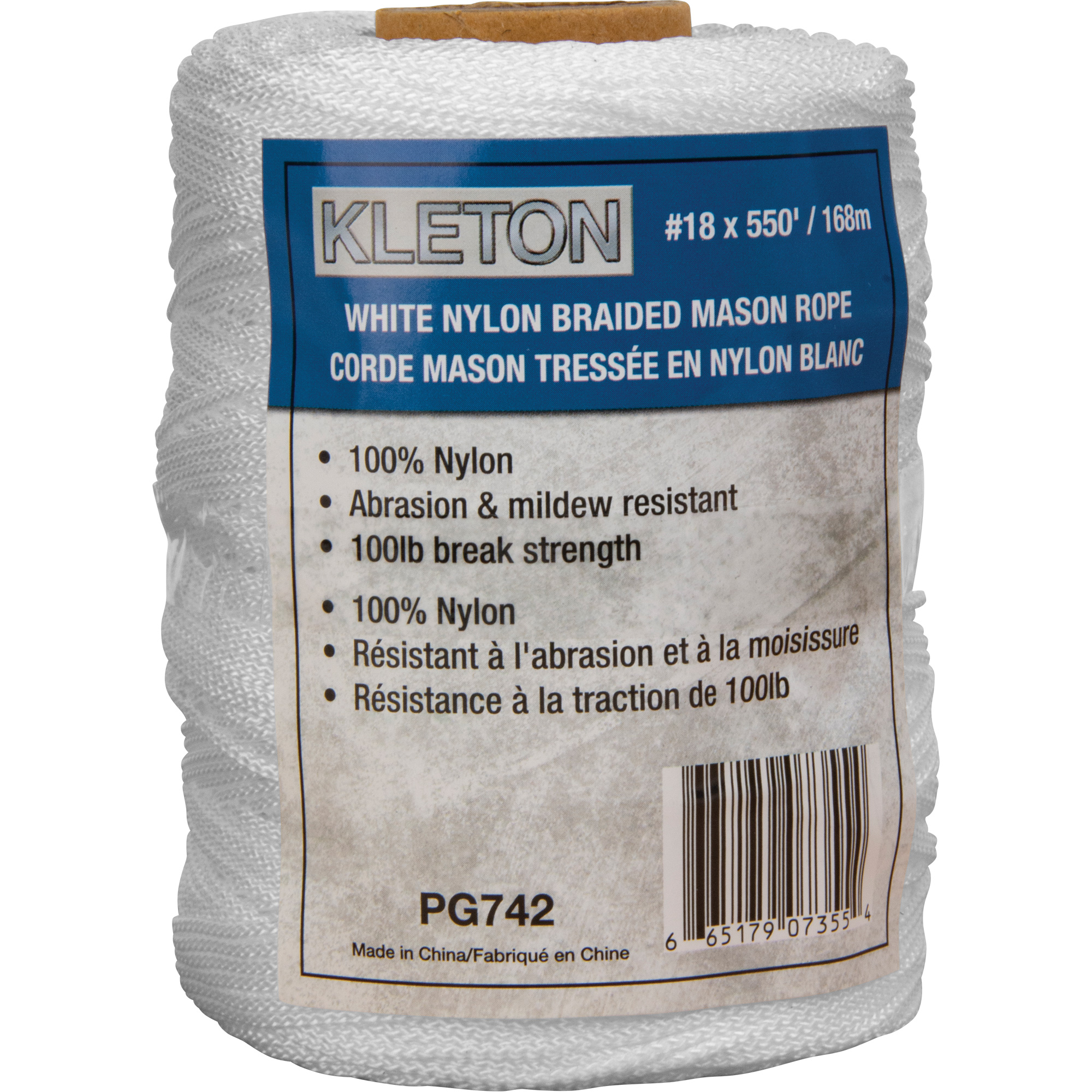 Corde Mason tressée no 18, Nylon, 550'