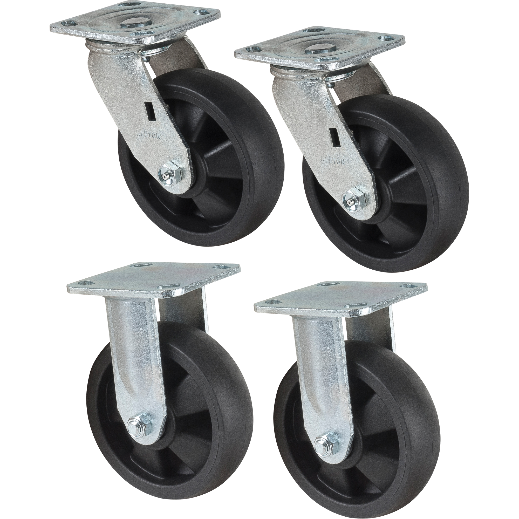 Jeu de roulettes, Fixe/Pivotant, 6" (152,4 mm), Nylon, 2400 lb (1089 kg)