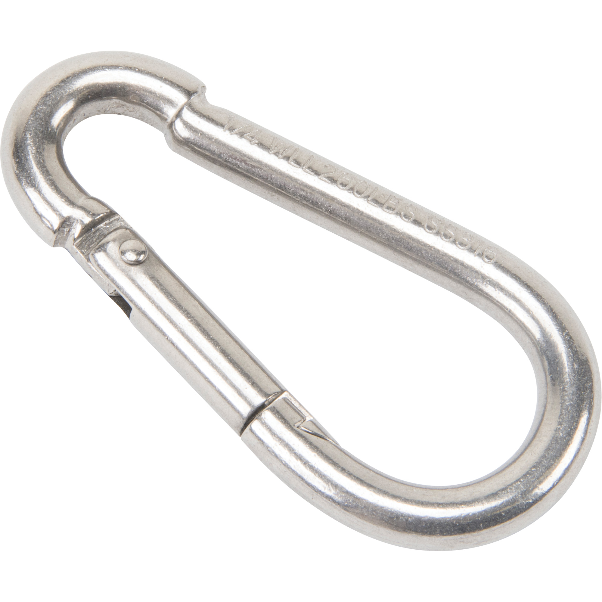 Mousqueton en acier inoxydable, 260 lb (0,13 tonne) Charge d'utilisation max., 1/4" Taille, 3/8" Oeil