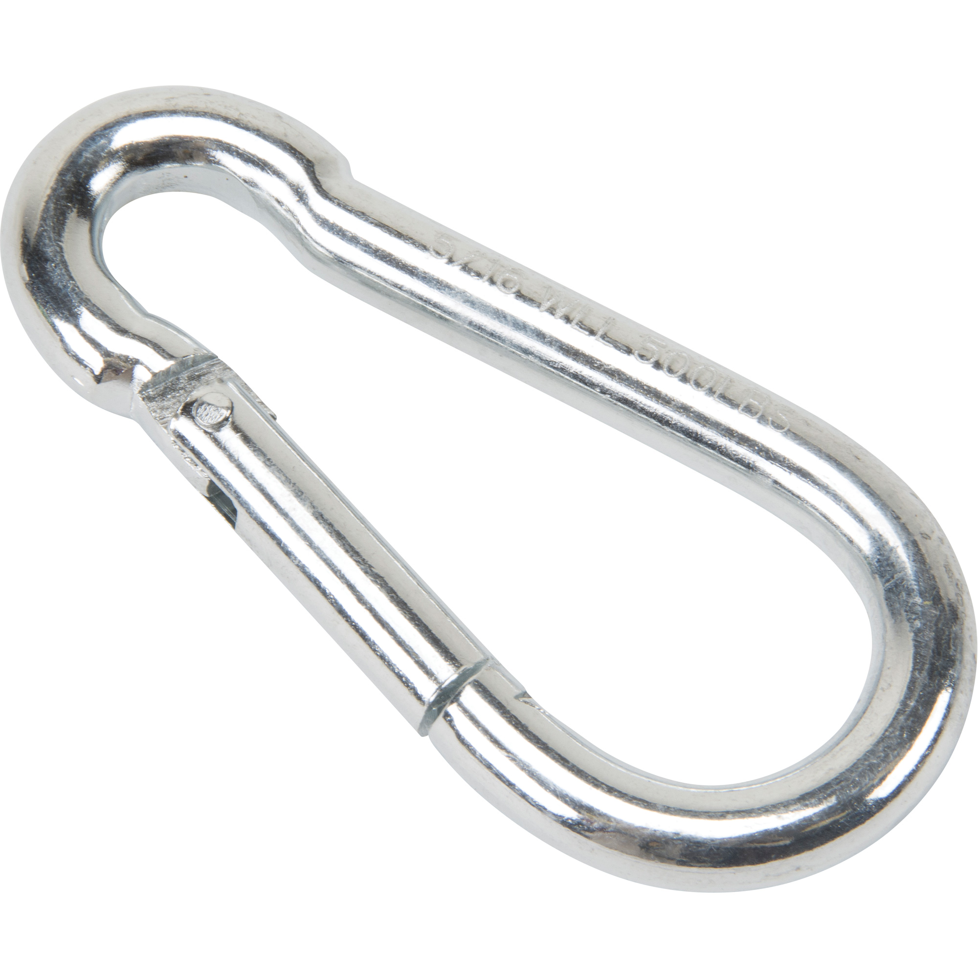 Mousqueton zingué, 500 lb (0,25 tonne) Charge d'utilisation max., 5/16" Taille, 1/2" Oeil