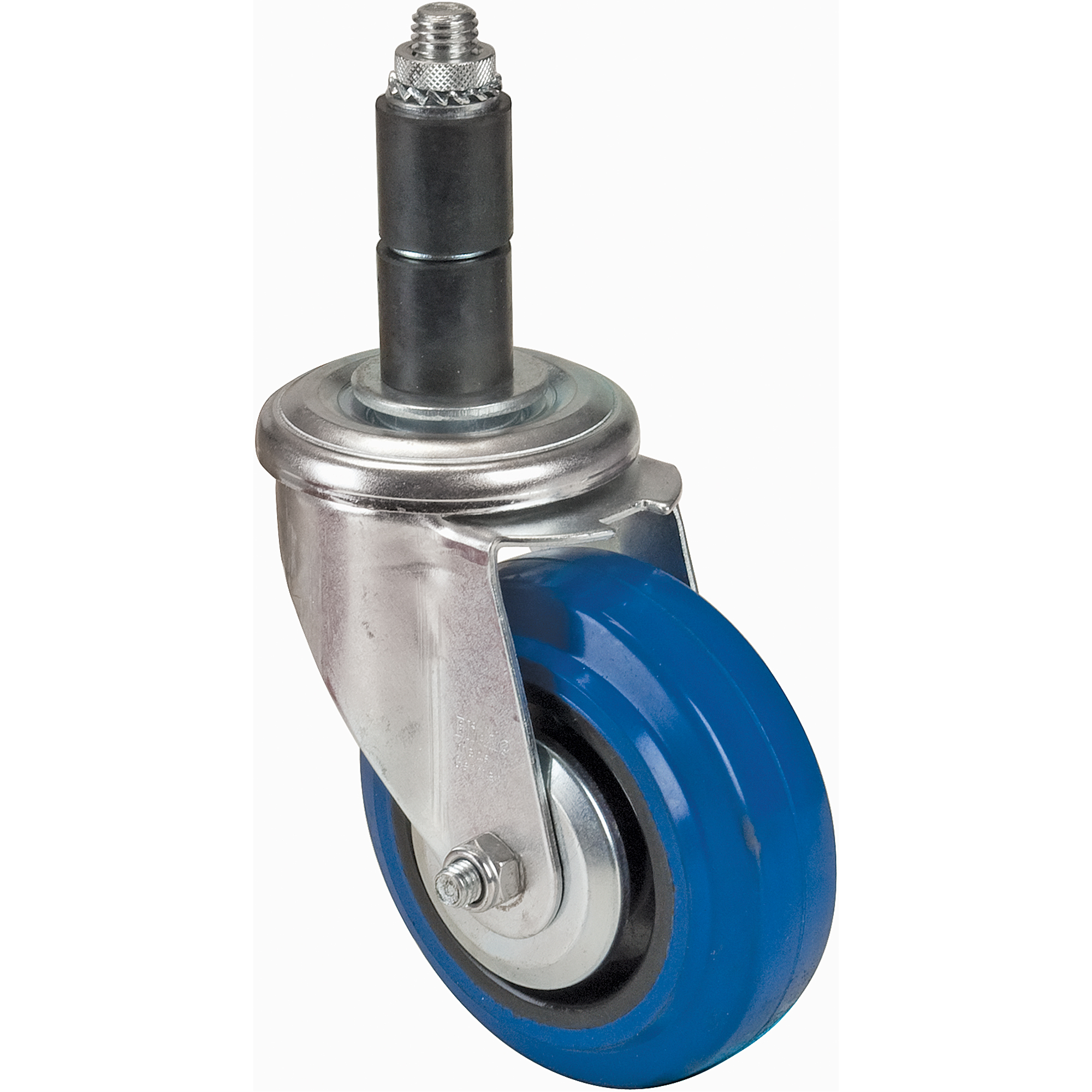 Roulette en caoutchouc à tige, Pivotant, Diamètre 4" (101,6 mm)
