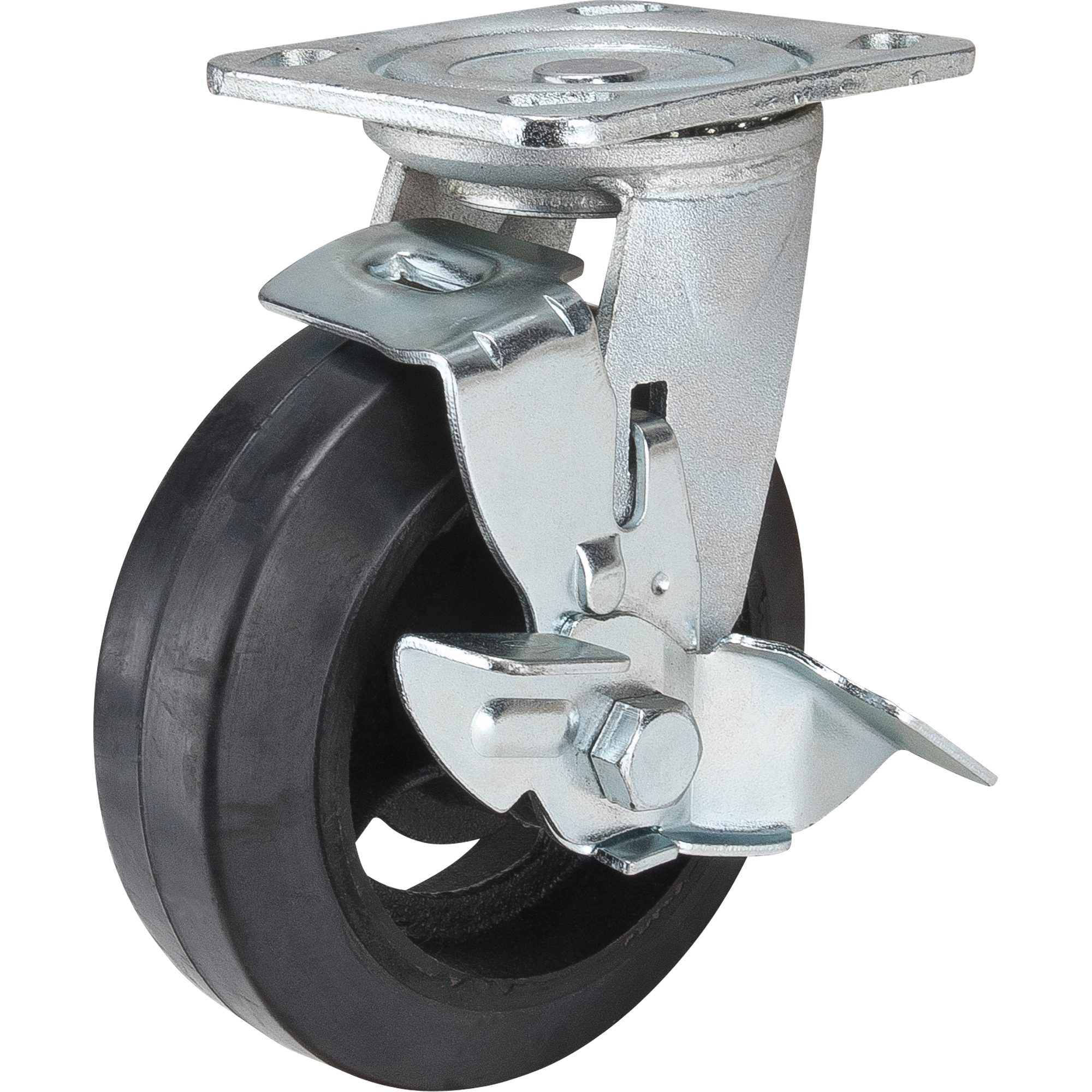 Roulette moulé, Pivotant avec frein, 6" (152,4 mm), Caoutchouc, 550 lb (249 kg)
