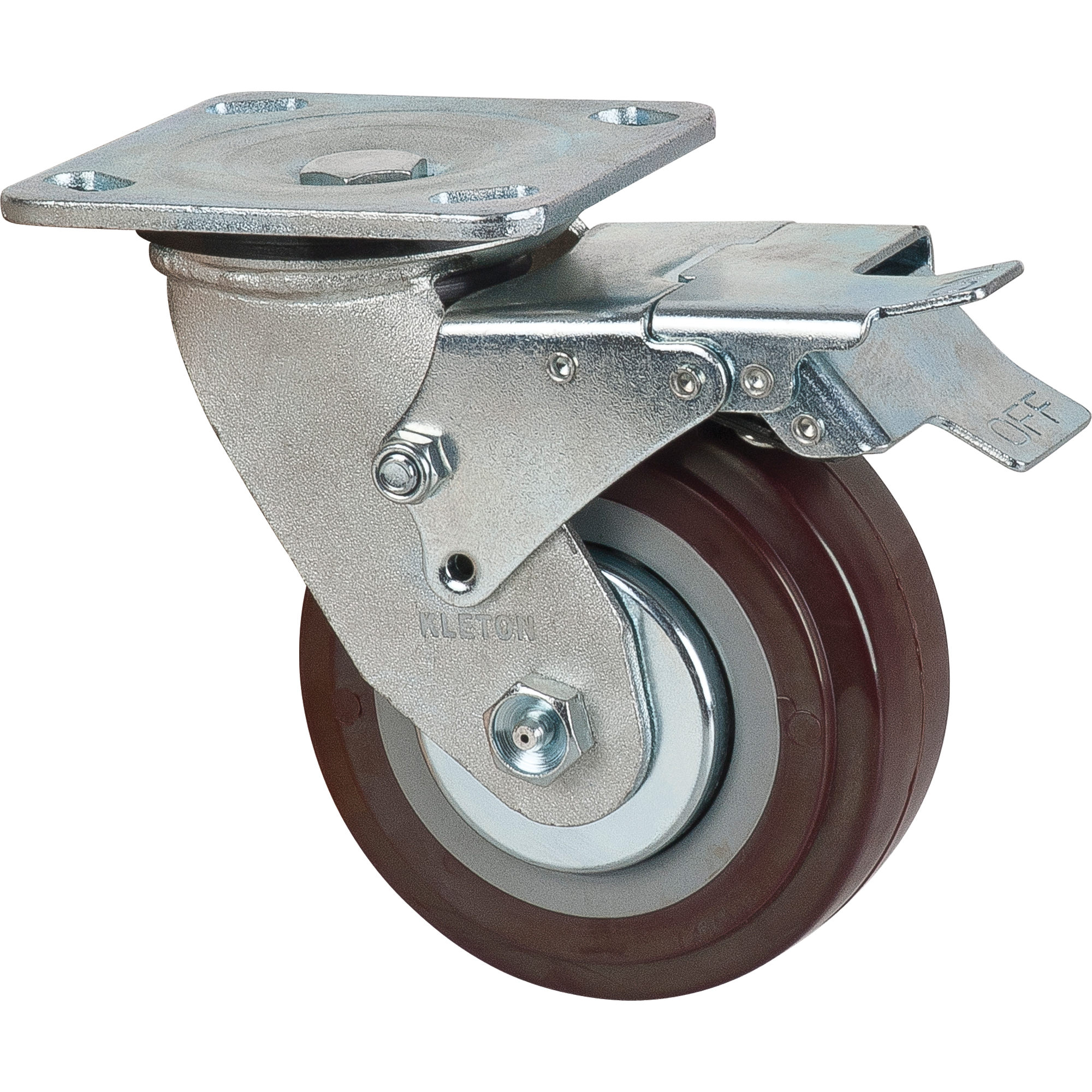 Roulette, Pivotant avec frein, 5" (127 mm), Polyuréthane, 650 lb (294 kg)