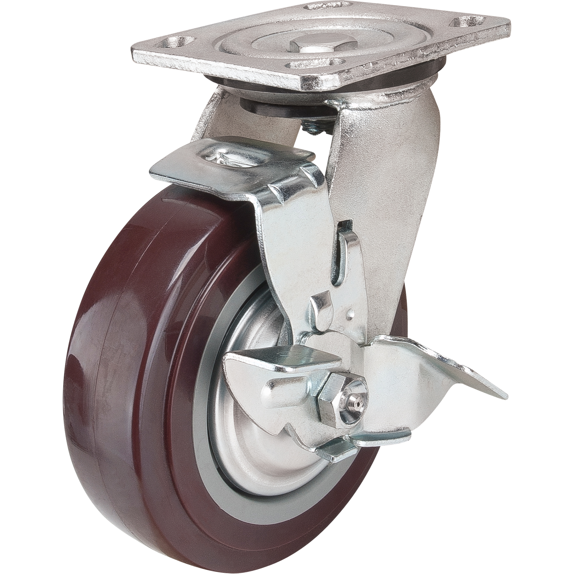 Roulette, Pivotant avec frein, 6" (152,4 mm), Polyuréthane, 850 lb (385 kg)