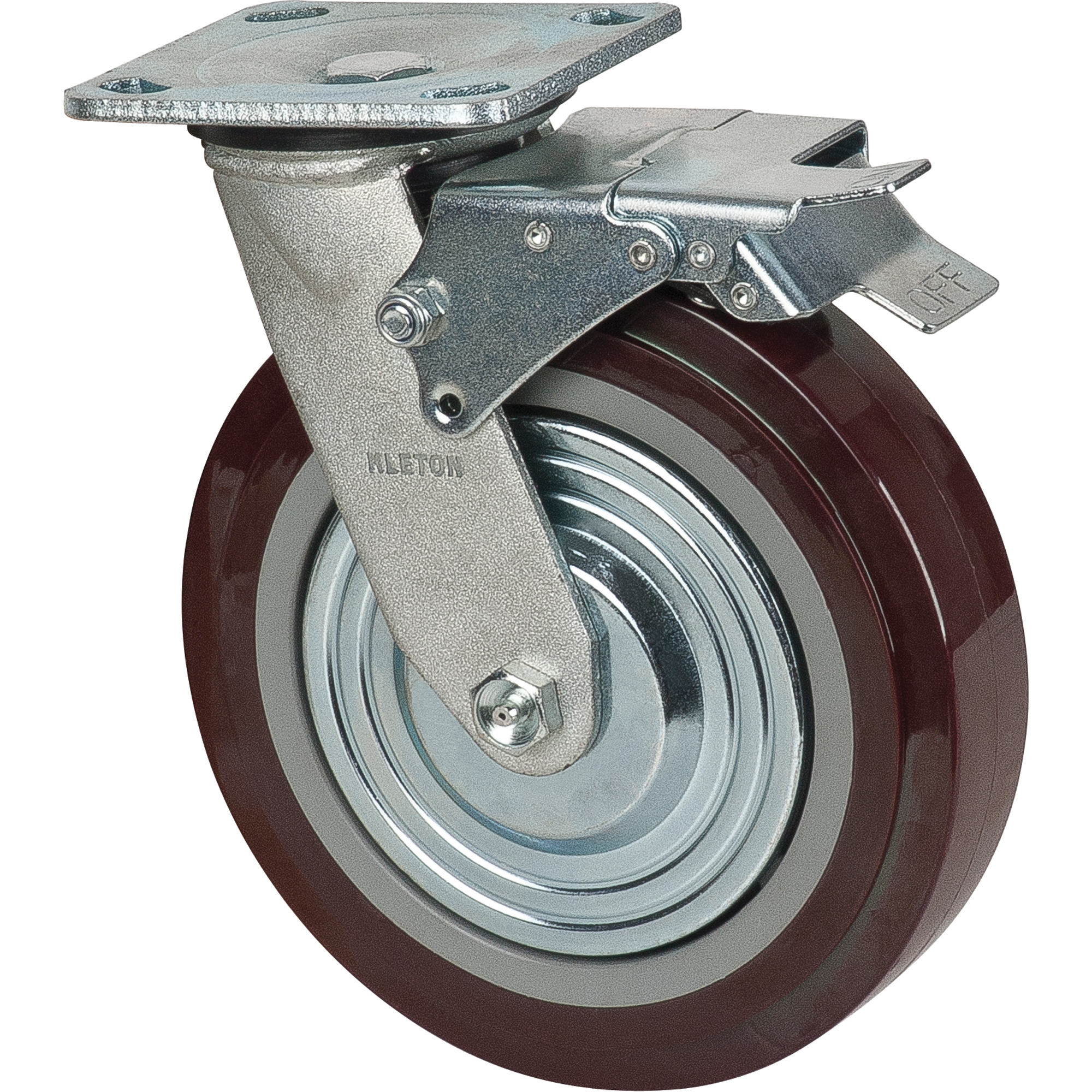 Roulette, Pivotant avec frein, 8" (203,2 mm), Polyuréthane, 1000 lb (453,6 kg)
