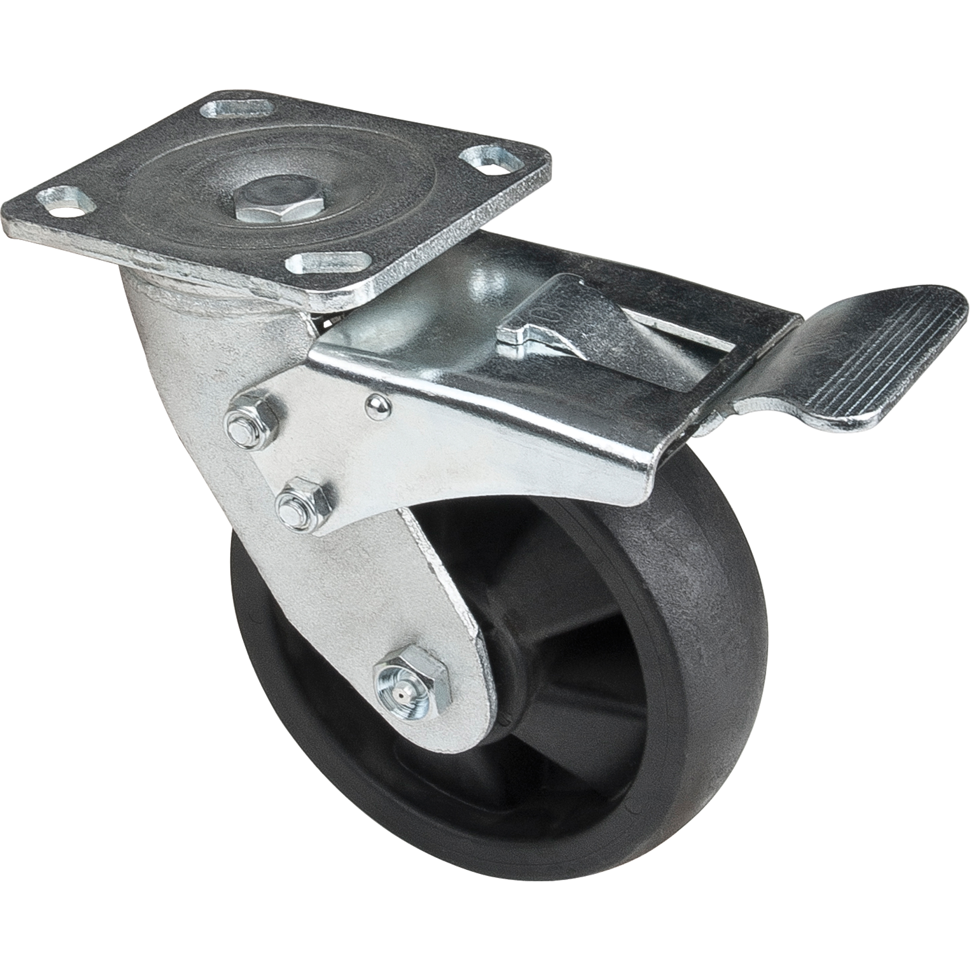 Roulettes haute température, Pivotant avec frein, 6" (152,4 mm), Nylon, 880 lb (399 kg)