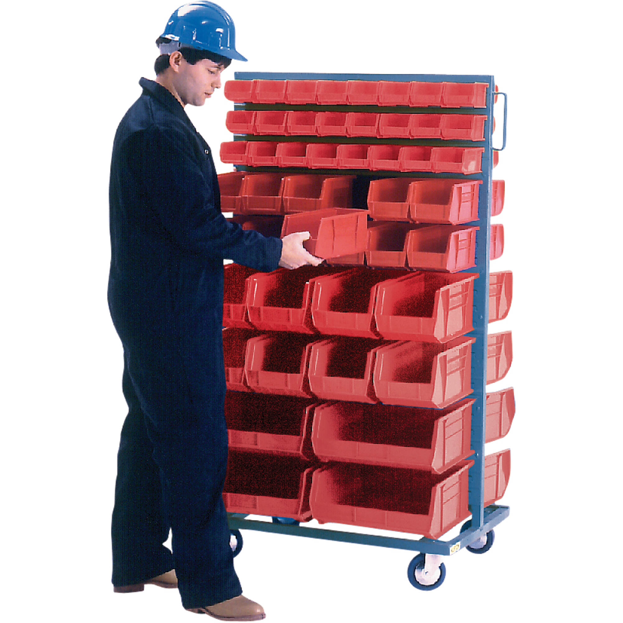 Support mobile deux côtés pour bacs, À deux côtés, 96 bacs, 36" la x 24" p x 63" h