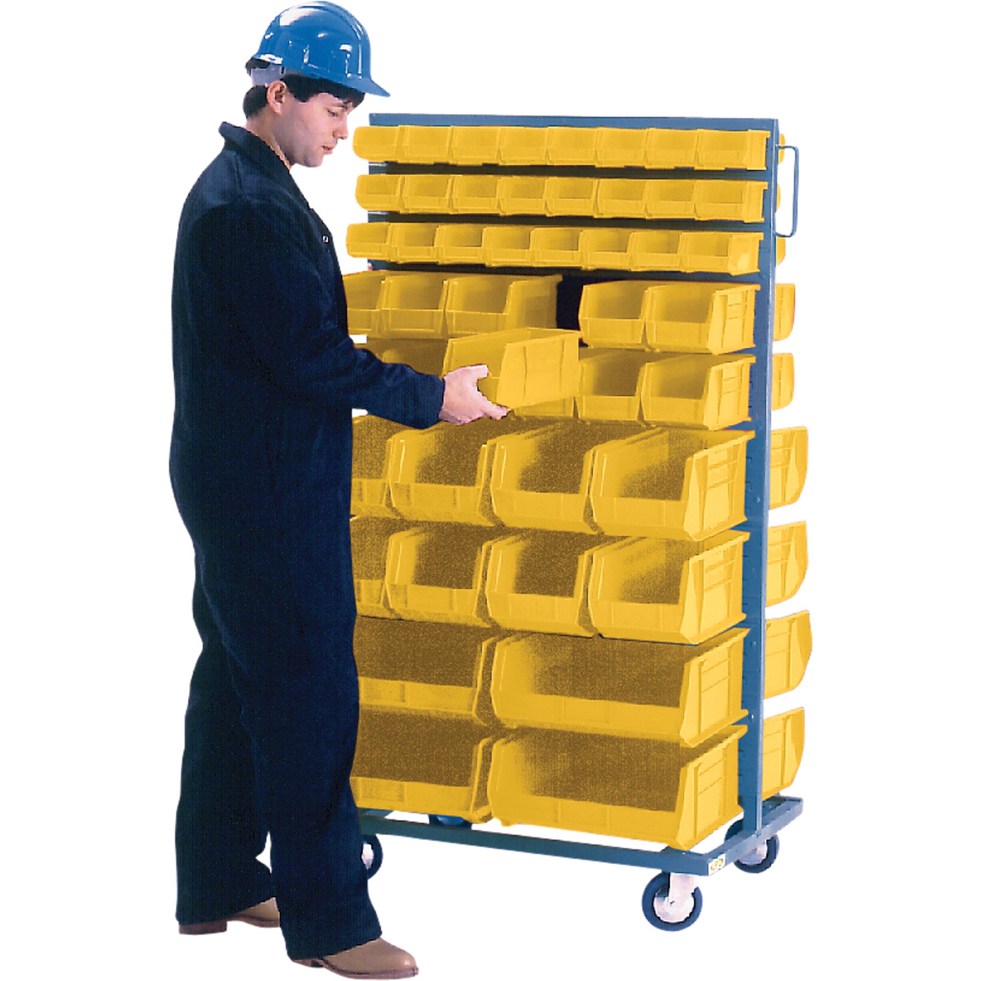 Support mobile deux côtés pour bacs, À deux côtés, 96 bacs, 36" la x 24" p x 63" h