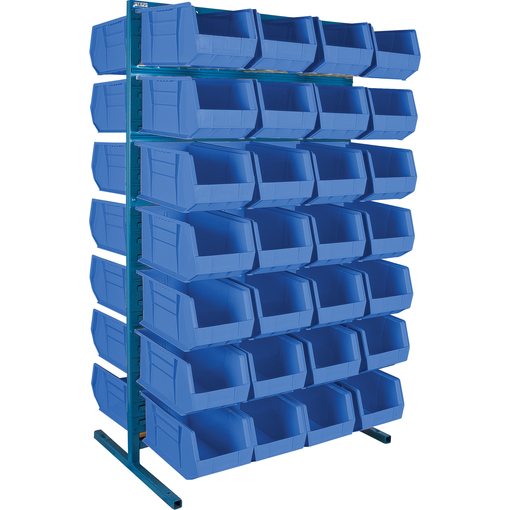 Support stationnaire deux côtés pour bacs, 36" la x 24" p x 61" h, 56 bacs