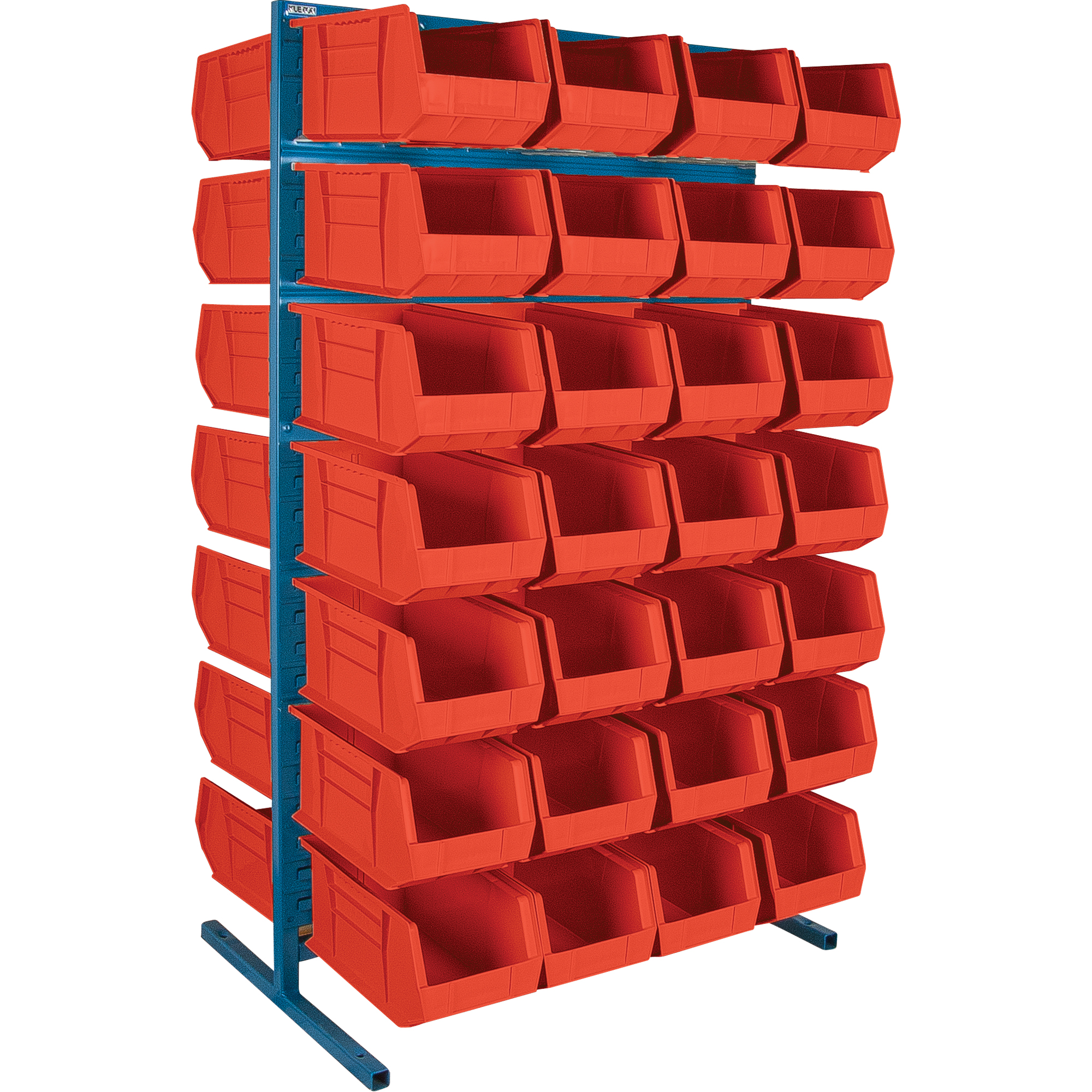 Support stationnaire deux côtés pour bacs, 36" la x 24" p x 61" h, 56 bacs