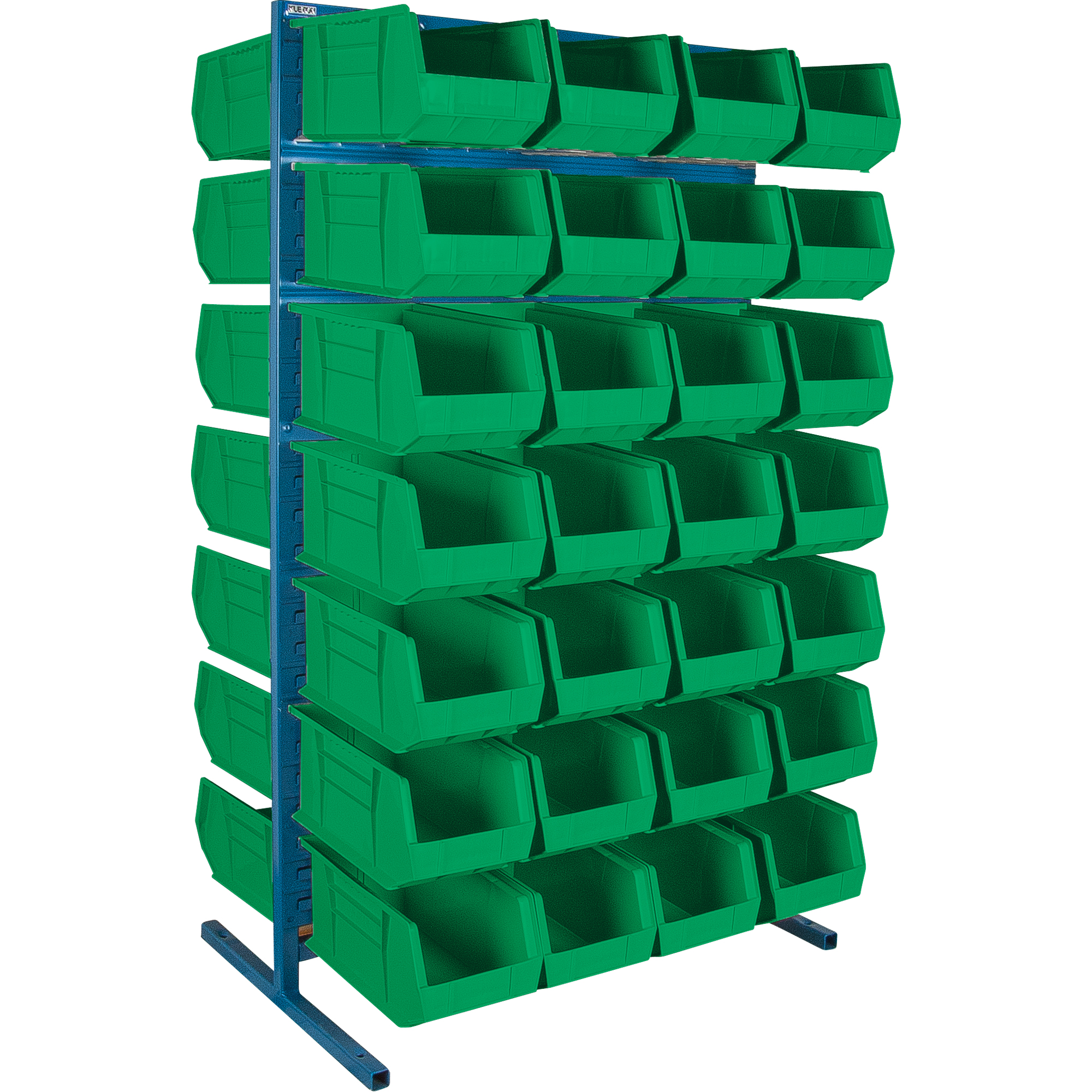 Support stationnaire deux côtés pour bacs, 61" la x 56" p x 24" h, 56 bacs