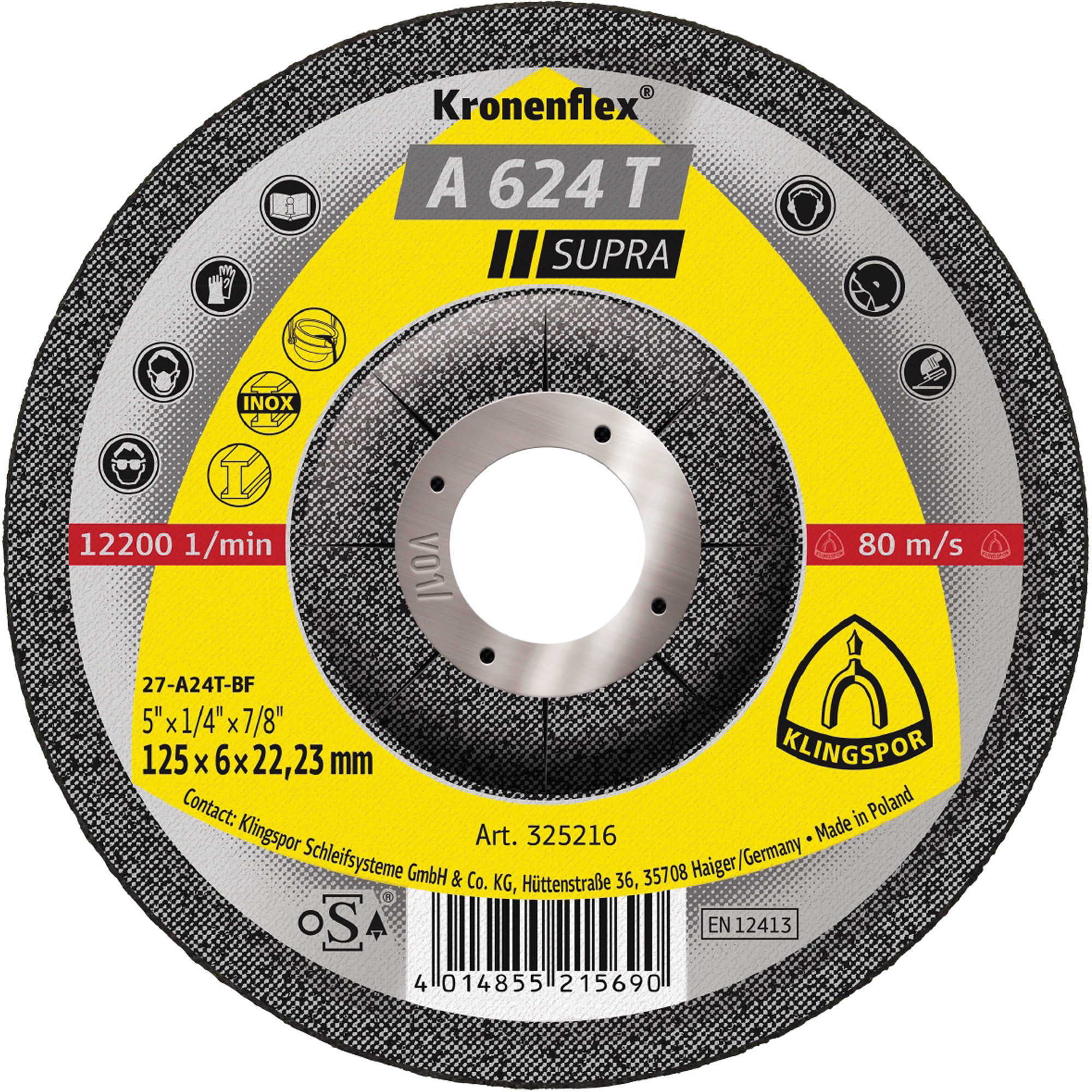 Disque de meulage A 624 T Supra KronenflexMD, 5" x 1/4", Arbre 7/8"