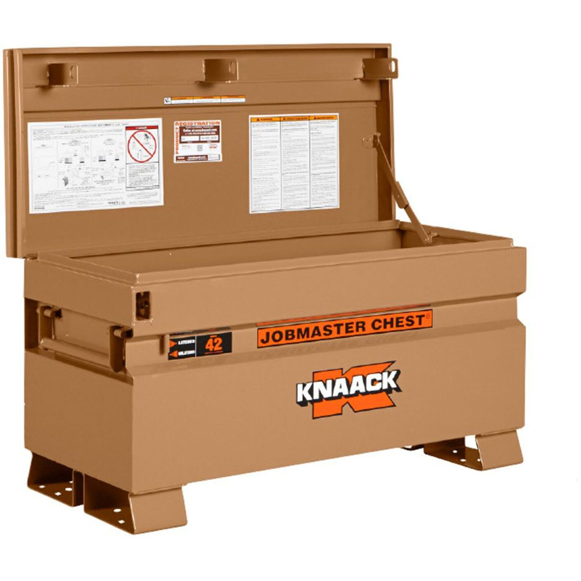 Coffre de chantier modèle 42 avec cadenas, 42" x 19" x 23-3/8", Acier, Havane – Image 2