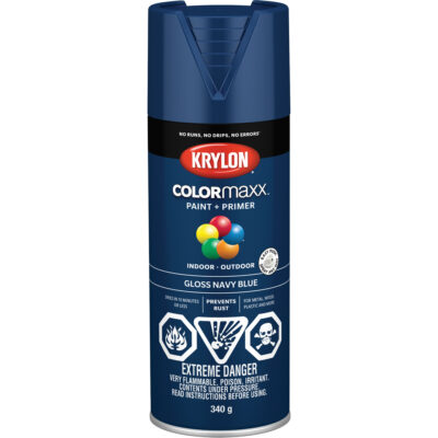 Apprêt + peinture COLORmaxxMC, Bleu marin, Brillant, 12 oz, Canette aérosol