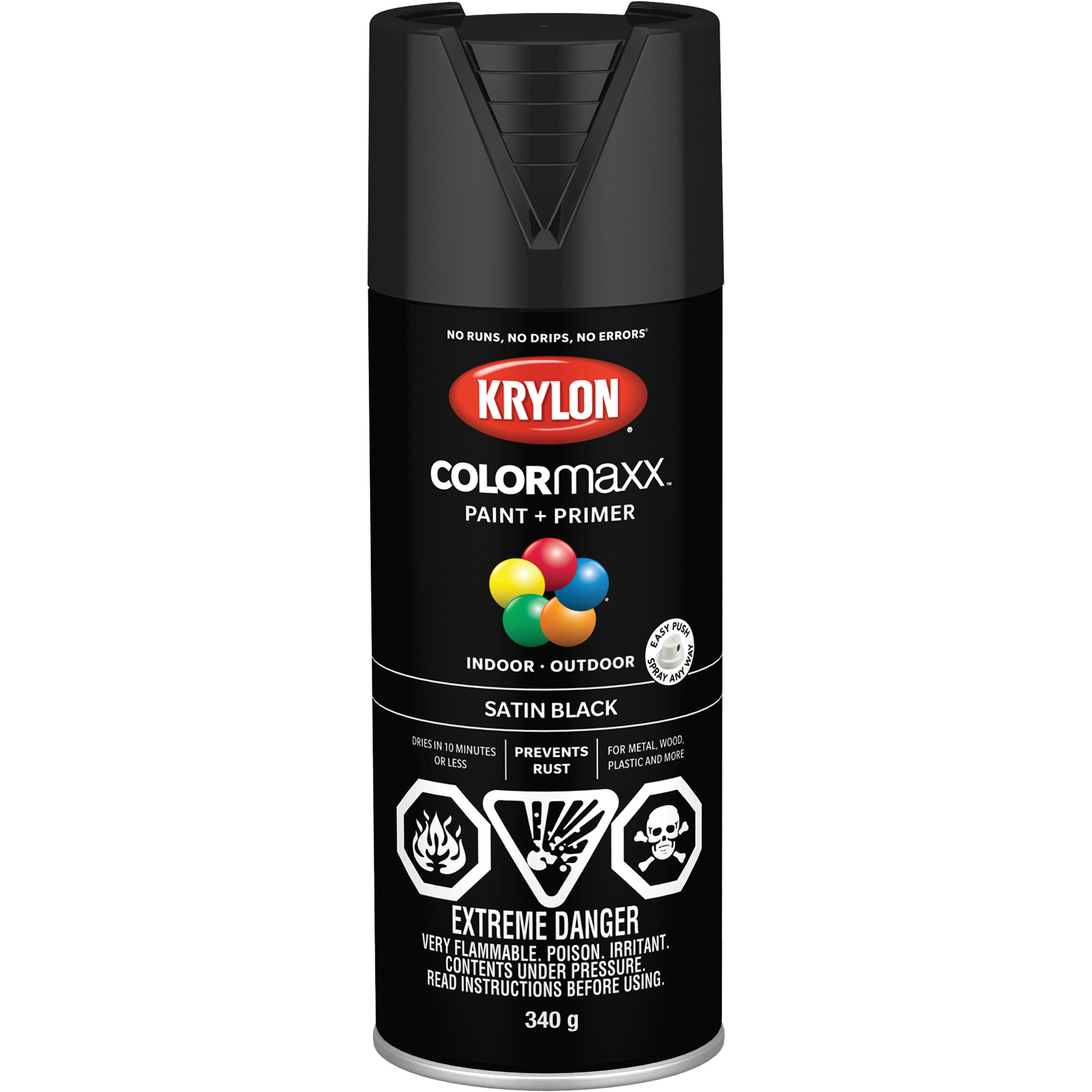 Apprêt + peinture COLORmaxxMC, Noir, Semi-mat, 12 oz, Canette aérosol