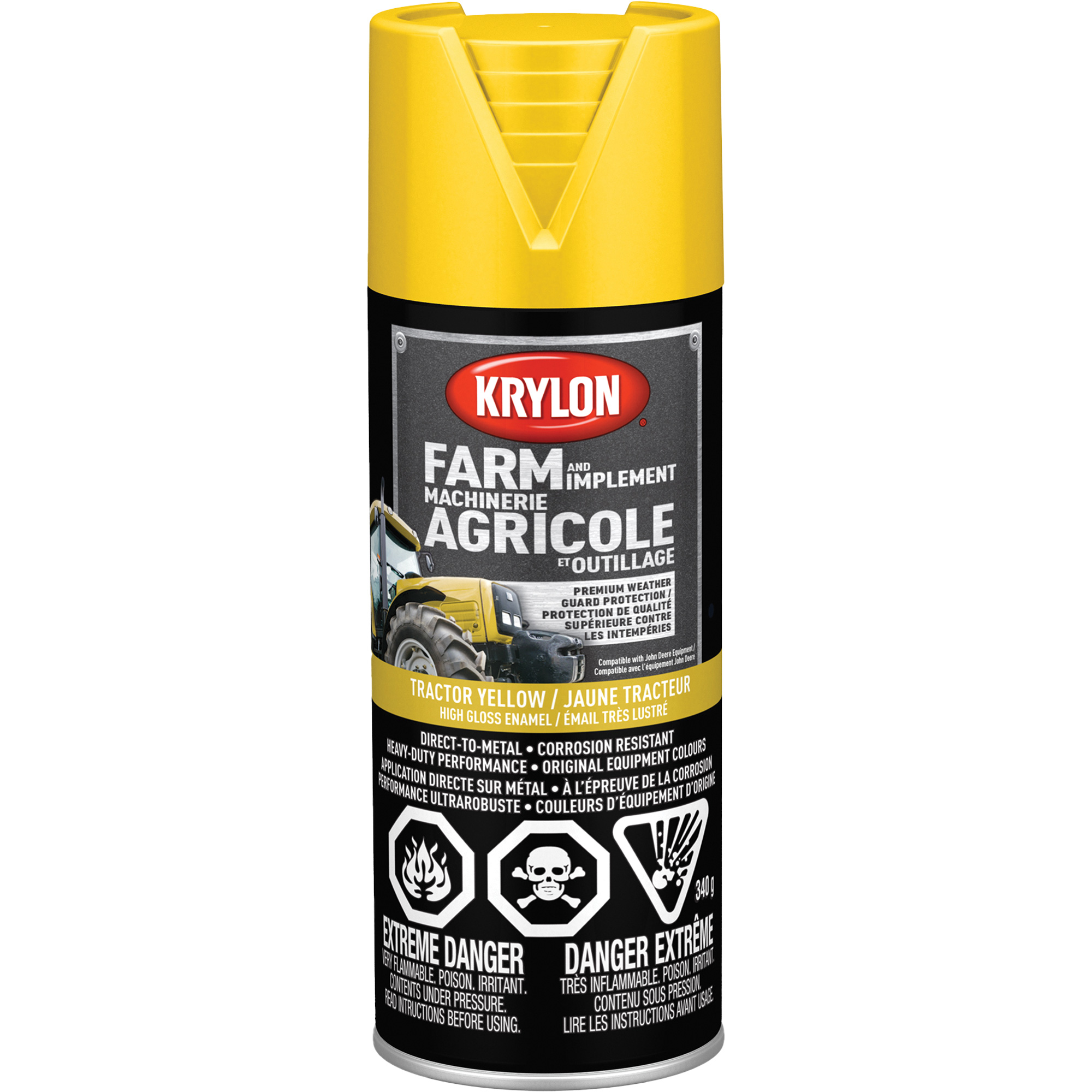 Peinture en aérosol pour la ferme et l'équipement, Jaune John Deere, Très brillant, 12 oz, Canette aérosol