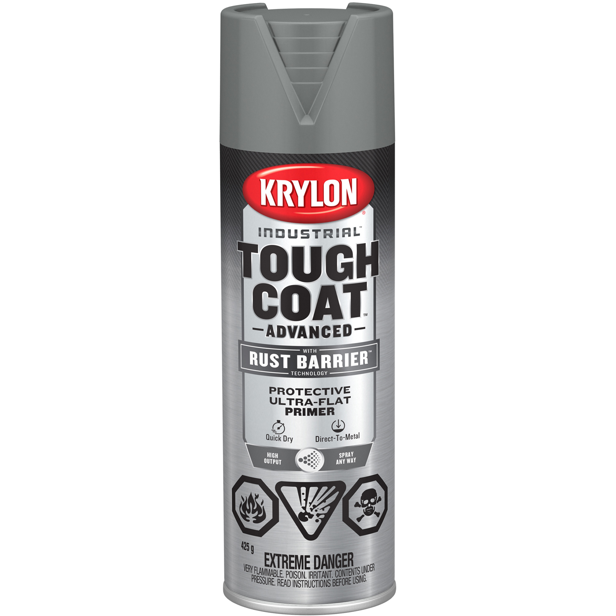 Peinture Tough CoatMD avec technologie Rust BarrierMC, Apprêt gris, Ultra-mat, 425 g, Canette aérosol