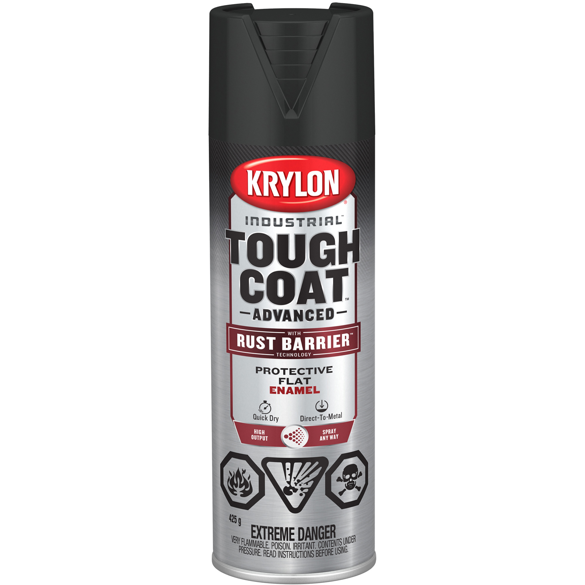 Peinture Tough CoatMD avec technologie Rust BarrierMC, Noir, Plat, 425 g, Canette aérosol