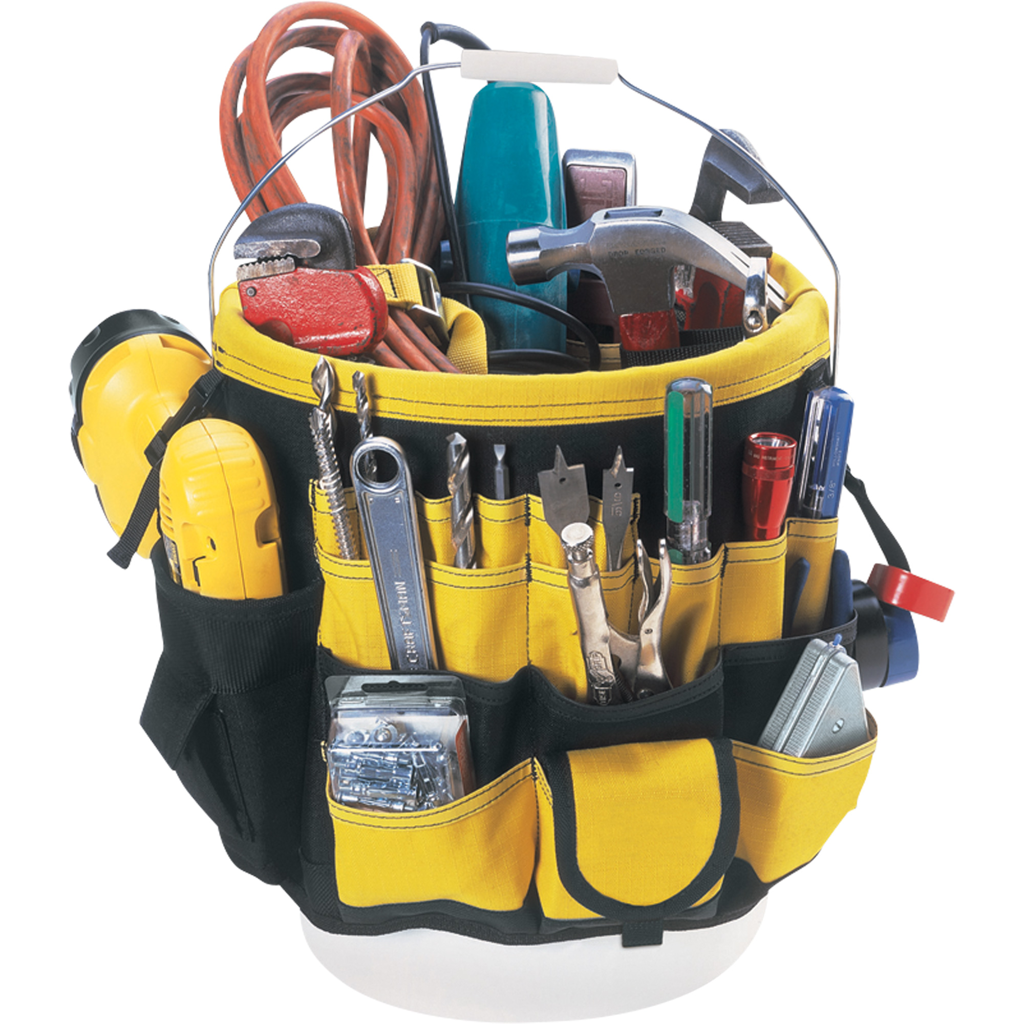 Organisateur pour seau à outils, 6" lo x 11" la x 12" h, Nylon, Noir/Jaune