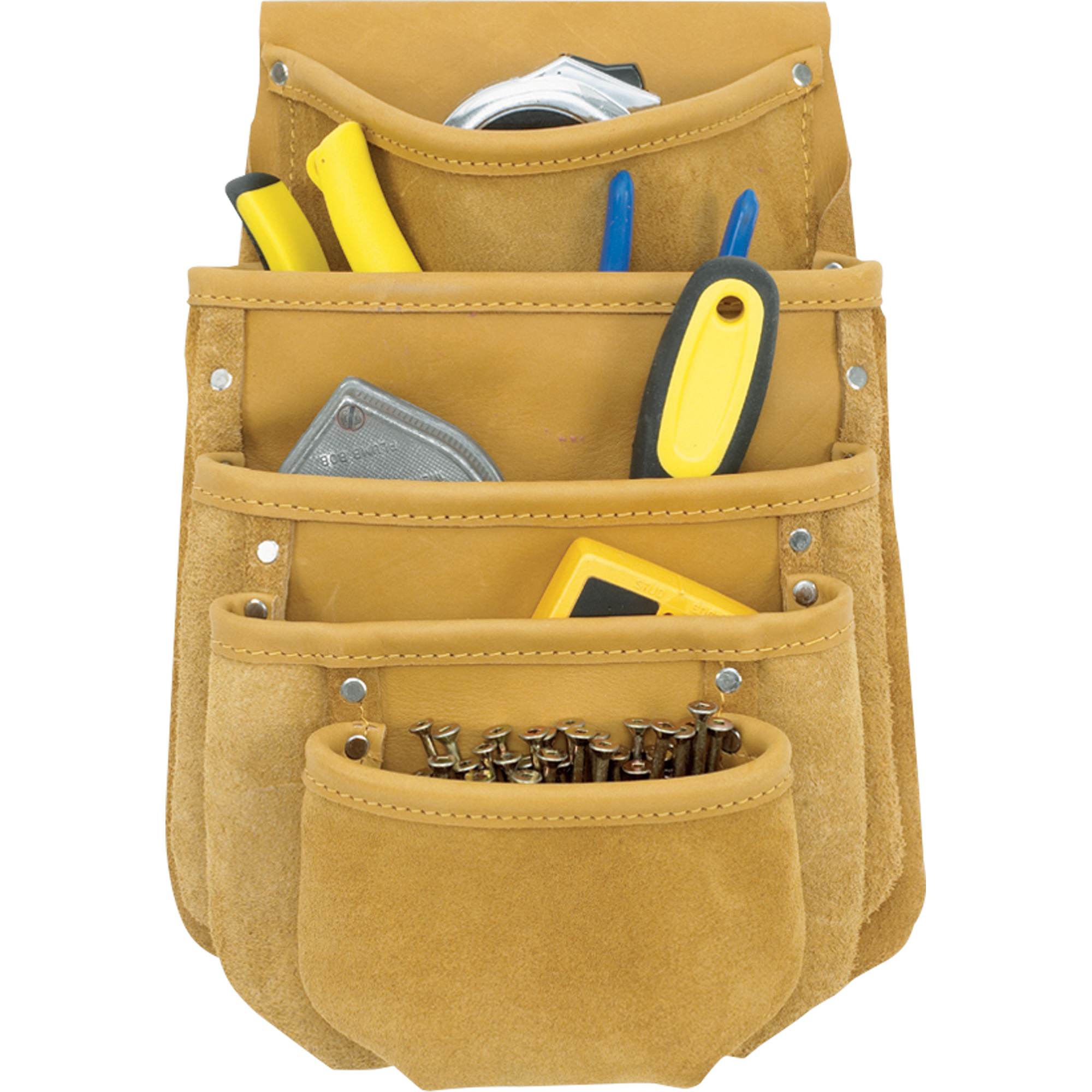 Poche pour outils de travail des cloisons sèches, Porte-outil multiple, Cuir, 5 Poches