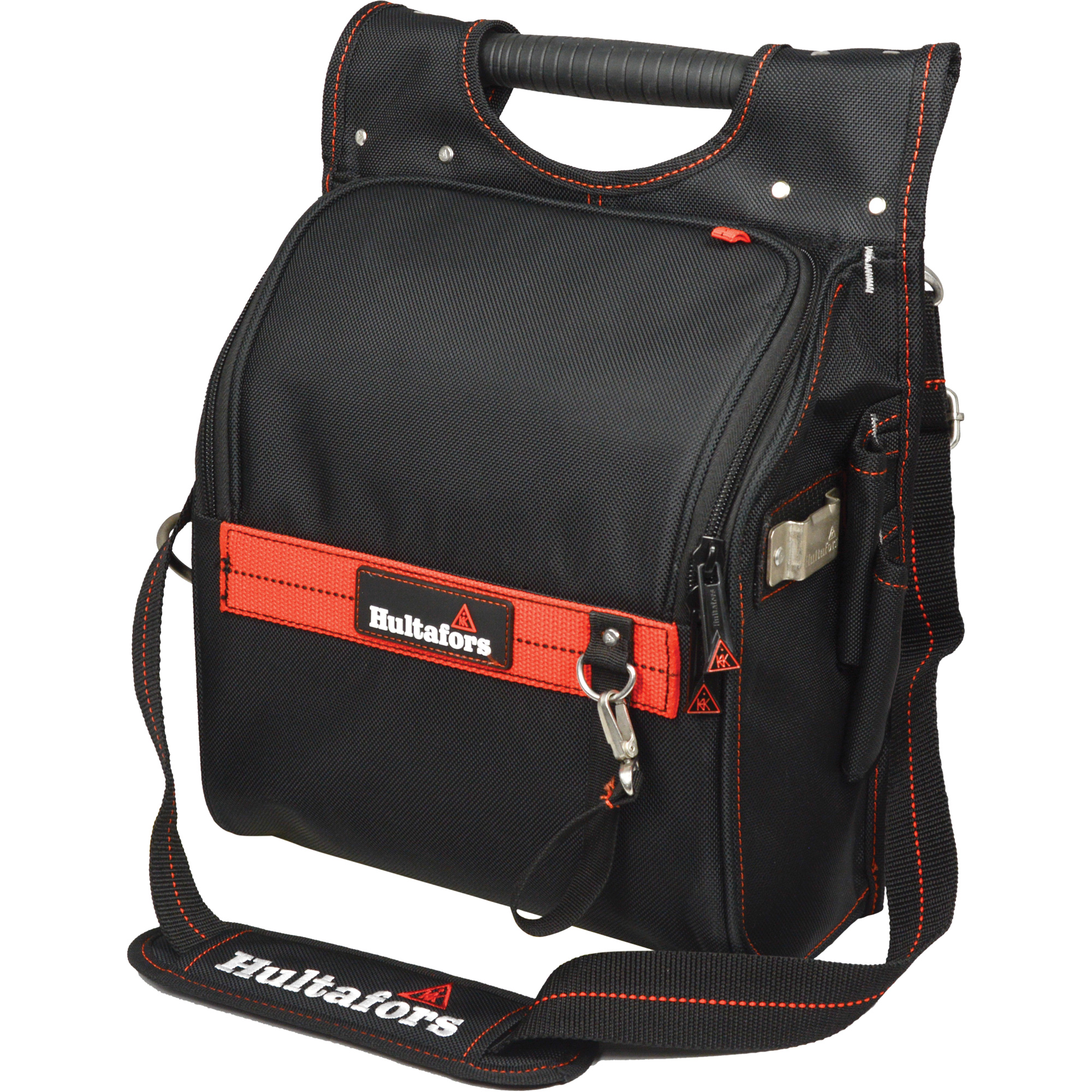 Pochette porte-outils pour électricien professionnel à fermeture à glissière, Polyester balistique, 19 pochettes, Noir/Rouge